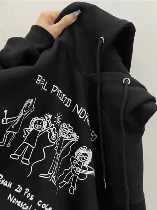Designer Street Hip Hop Printed Loose Casual Hooded Sweatshirt Size US L / EU 52-54 / 3 - 8 Thumbnail