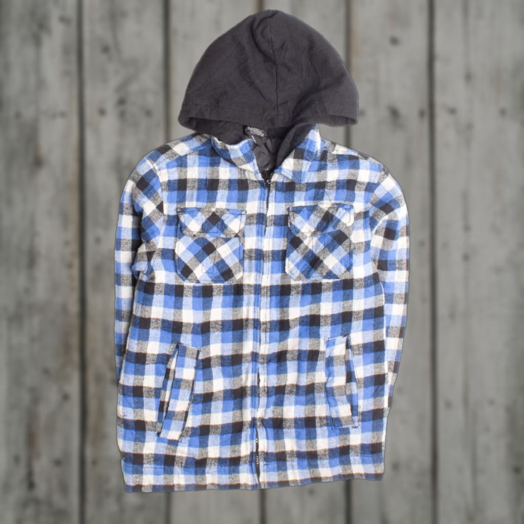 Vintage VINTAGE Shaun White Kid's Blue Flannel Jacket 2010s Medium Hooded Plaid Shirt? Size US M / EU 48-50 / 2 - 1 Thumbnail