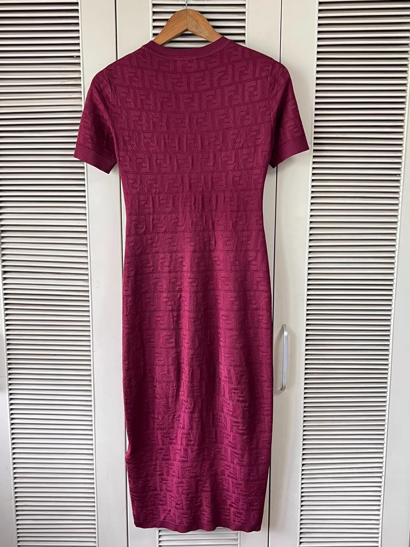 Fendi Fendi FF Print Knit Dress Burgundy Short Sleeve Slim 38 Size XS / US 0-2 / IT 36-38 - 2 Thumbnail