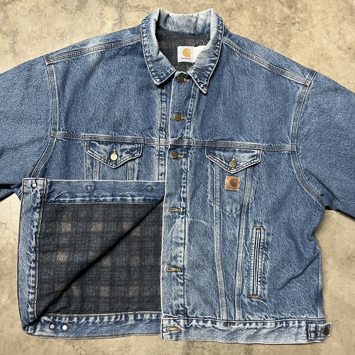 Carhartt × Carhartt Wip × Vintage Vintage 90’s Carhartt 🇺🇸 Blanket-Lined Denim Trucker Jacket Size US XXL / EU 58 / 5 - 4 Thumbnail