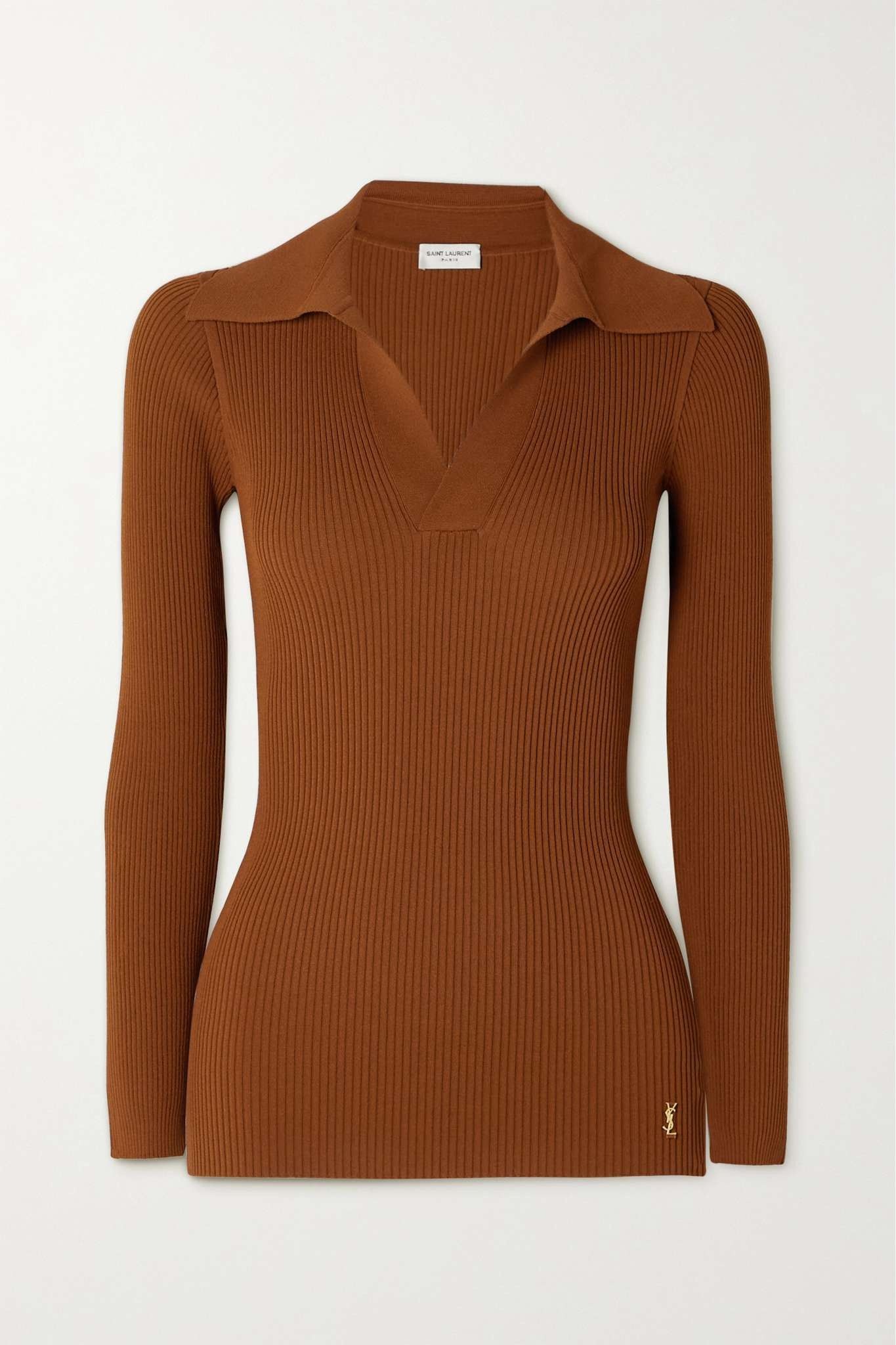 Saint Laurent Paris o1tr1nto0325 705400 Embellished Ribbed-Knit Polo Sweater Size XL / US 12-14 / IT 48-50 - 1 Thumbnail