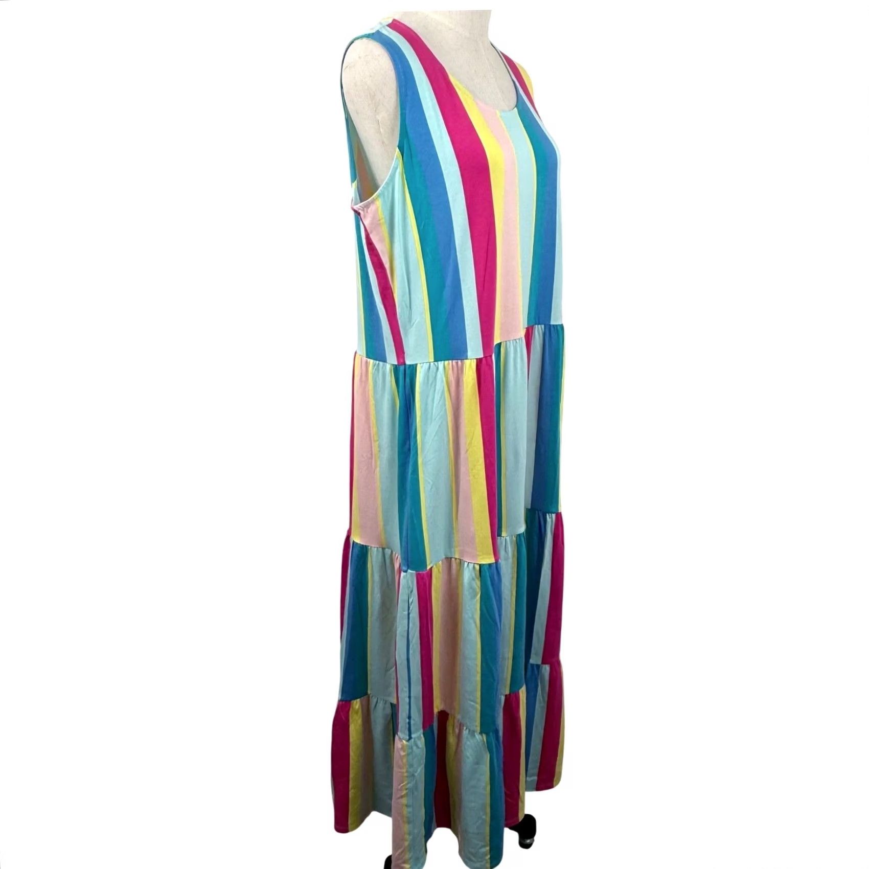 Lands' End Lands' End Maxi Dress Rainbow Striped Tiered Sleeveless Summer NWT L Womens Suitability? Size L / US 10 / IT 46 - 4 Thumbnail