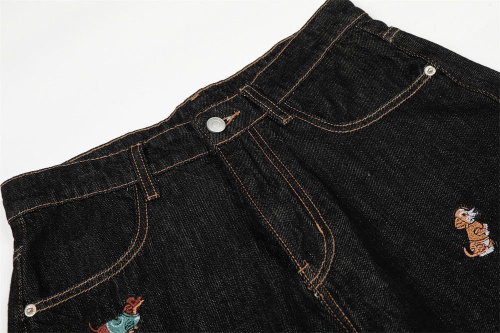 Jean Men's Cartoon Puppy Embroidery Curved-Leg Jeans Size US 32 / EU 48 - 3 Thumbnail