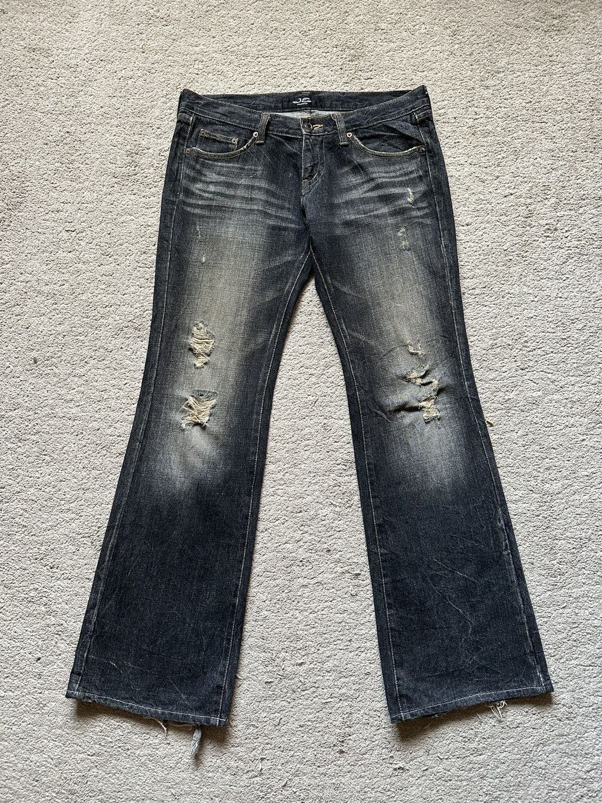 Image of Jack Rose x Tornado Mart Japan 1990S Jackrose Black Faded Distressed Style Flare Jeans (Size 33)