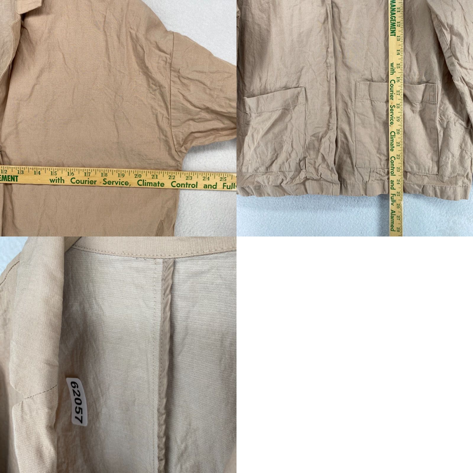 EILEEN FISHER Blazer L Organic Cotton Metallic Snap Front Jacket Beige Shirt