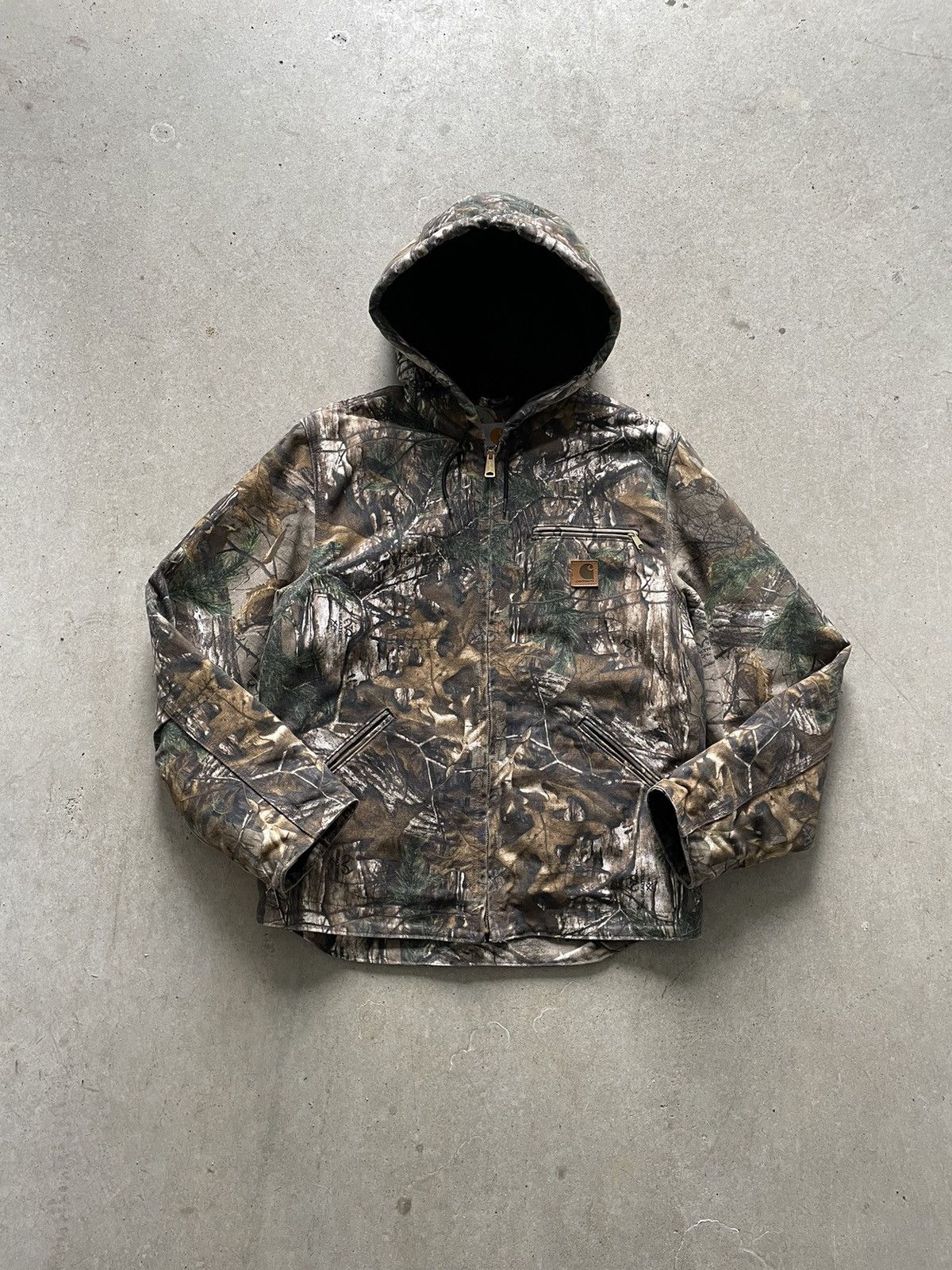 image of Carhartt Realtree Detroit Style Hooded Active Jacket Wool in Camo, Men's (Size Medium)