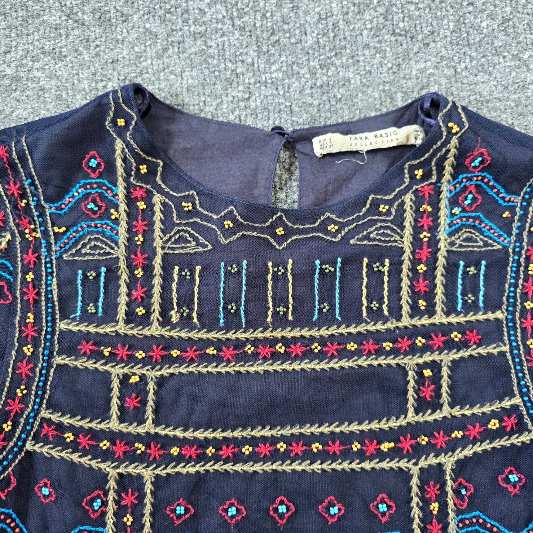 Zara Zara Blouse Womens Size Small Blue Embroidered Beaded Turquoise Boho Casual Shirt Size S / US 4 / IT 40 - 2 Thumbnail