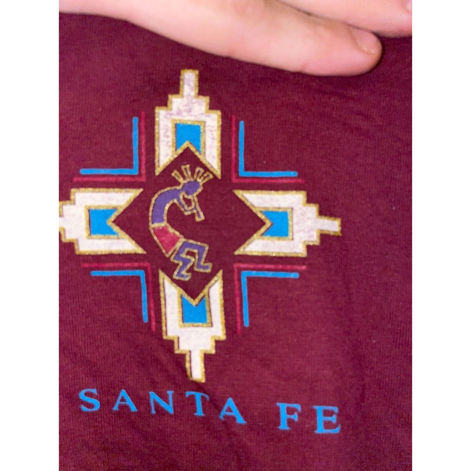 Jerzees Vintage Santa Fe Shirt Aboriginal Dancer Maroon Red Tee 90s Size US L / EU 52-54 / 3 - 4 Thumbnail