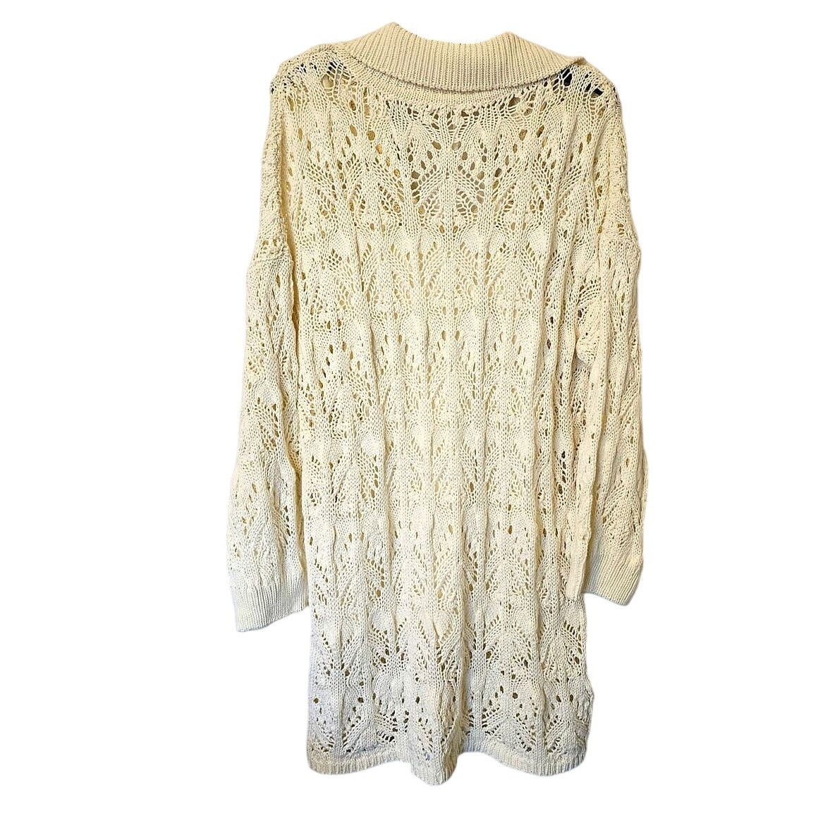 Free People New Elton Collared Crochet Mini Dress $178 MEDIUM Ivory Size M / US 6-8 / IT 42-44 - 9 Thumbnail