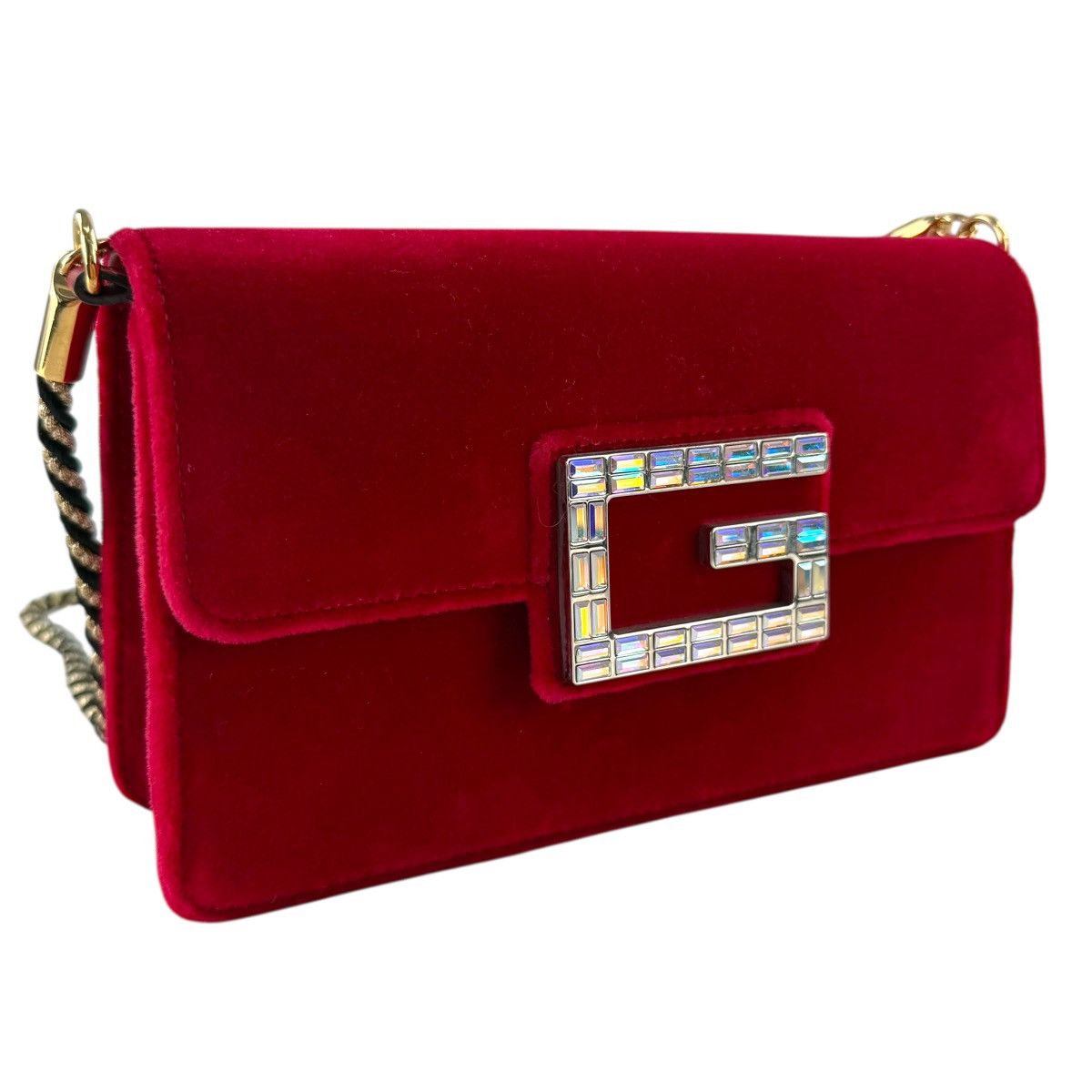Gucci Gucci Red Velour G Rhinestone Shoulder Bag Size ONE SIZE - 3 Thumbnail