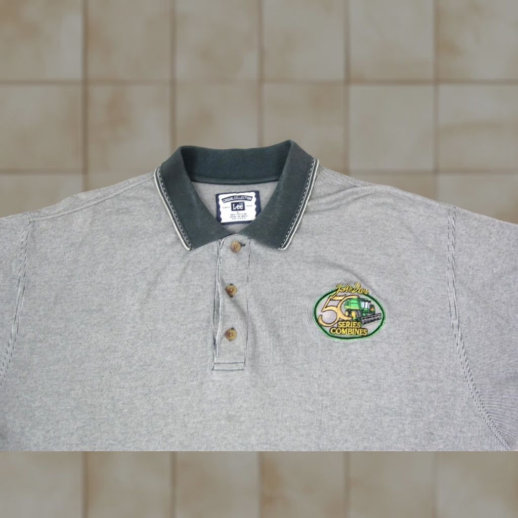 John Deere VINTAGE John Deere Polo Shirt Mens Large Green Classic Pinstriped 90s Golf Lee Size US L / EU 52-54 / 3 - 1 Thumbnail