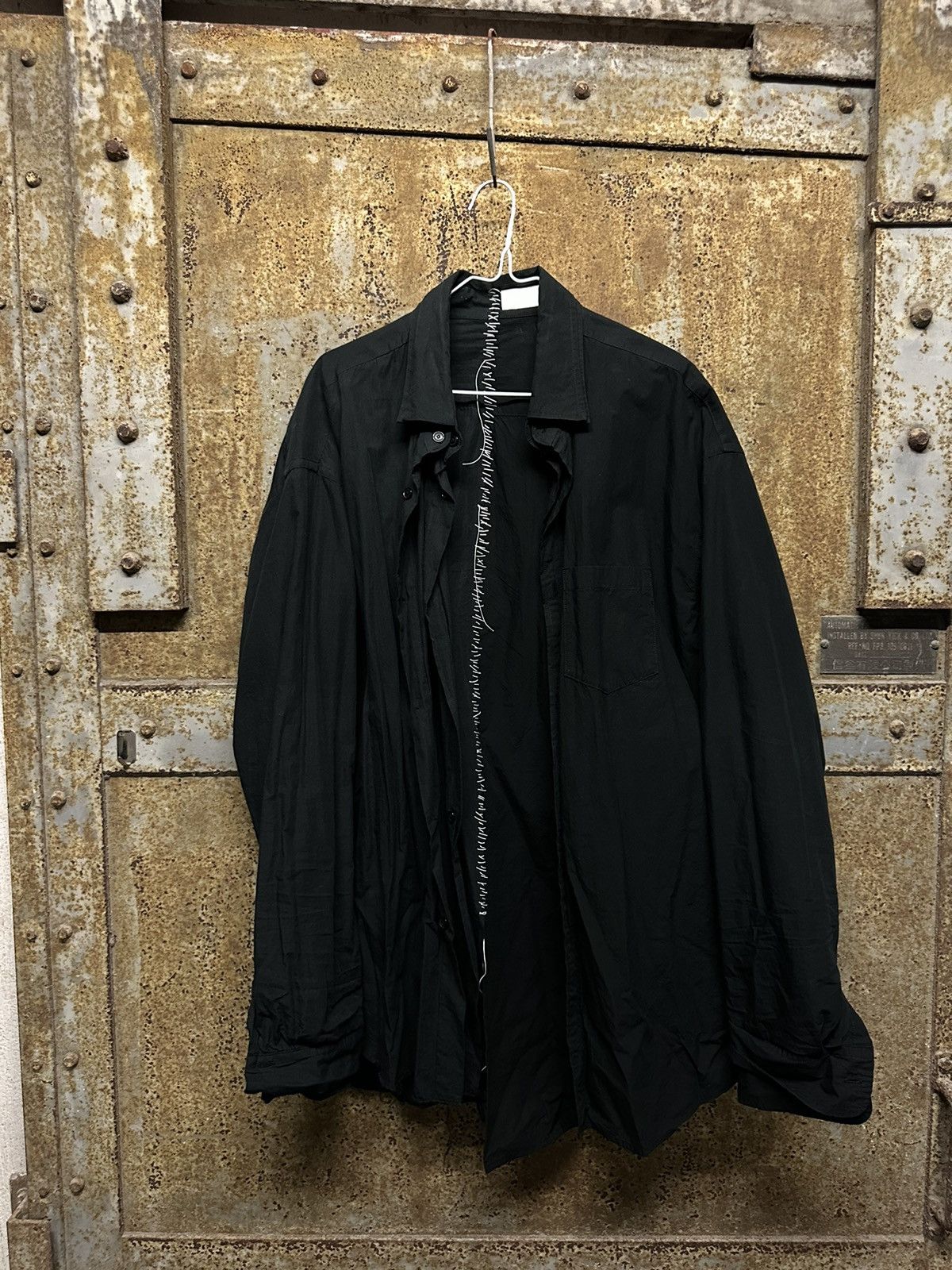image of The Viridi Anne Duellum Double Layered Shirt In Half Cotton Half Linen in Black, Men's (Size XL)