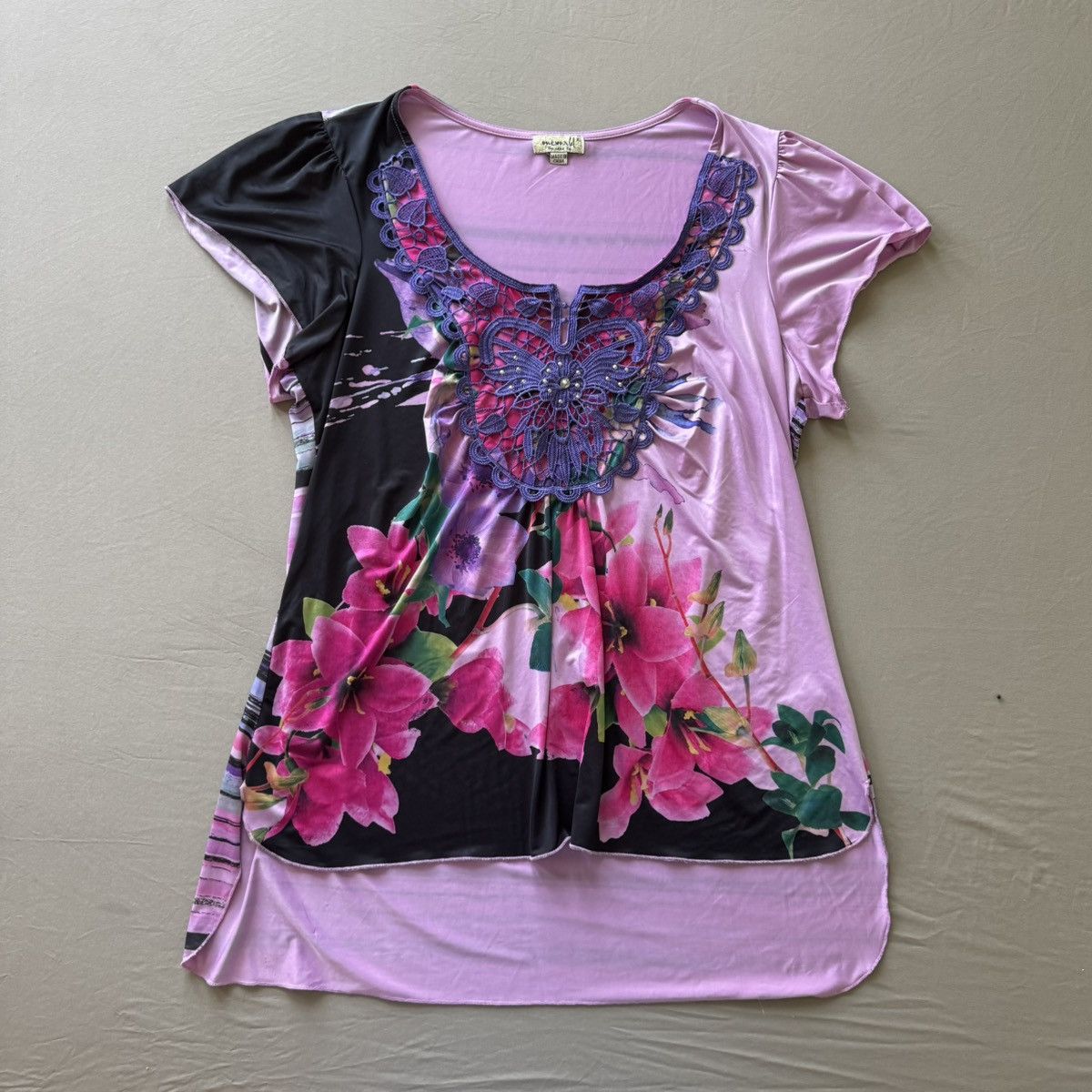 Other Y2K Early 2000s One World Micro Jersey Flutter Crochet Top Size XL / US 12-14 / IT 48-50 - 1 Thumbnail