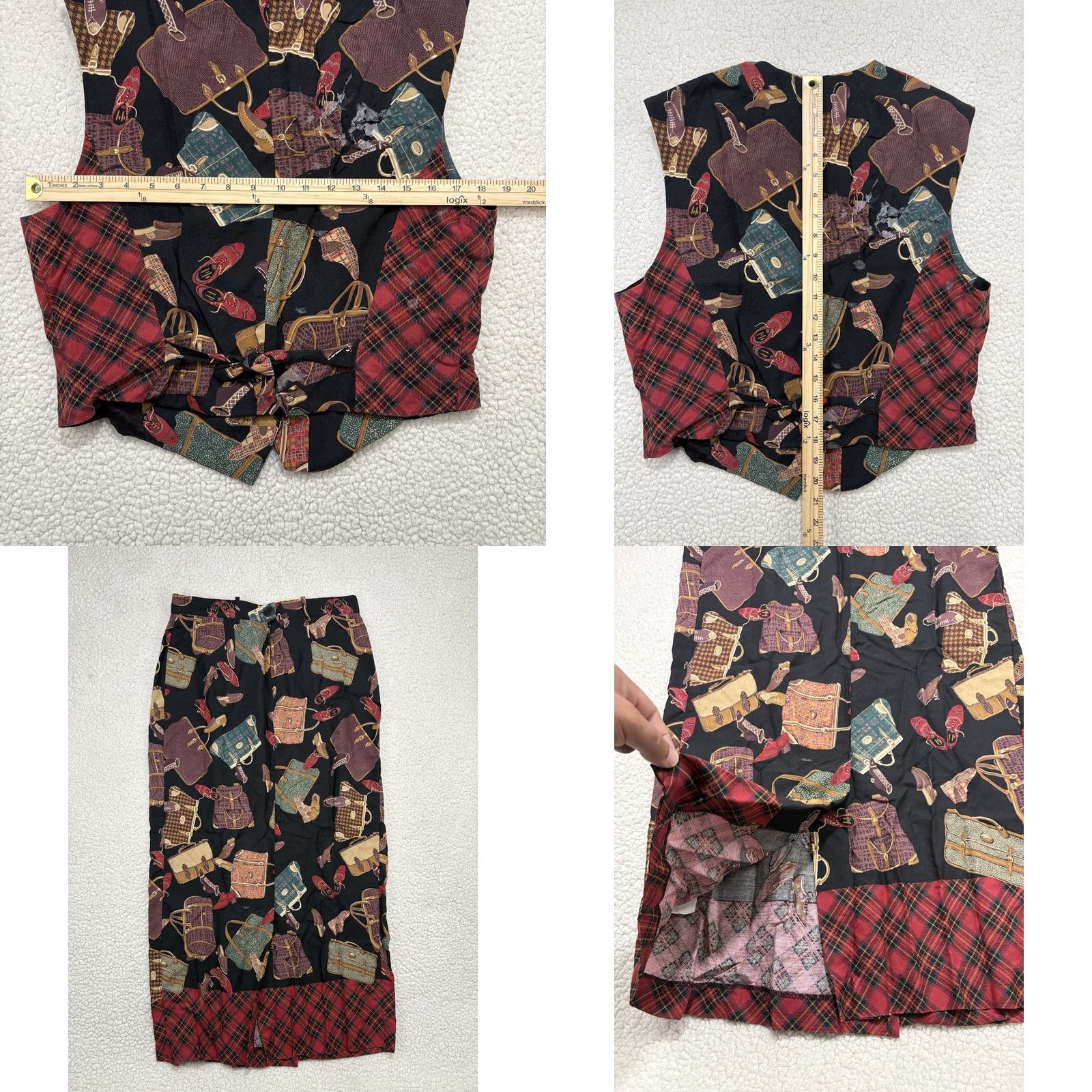 Vintage VINTAGE FL Malik Skirt Set Vest 2pc Size 12 Red Purse Shoes Novelty Print USA Size 34" / US 12 / IT 48 - 8 Thumbnail