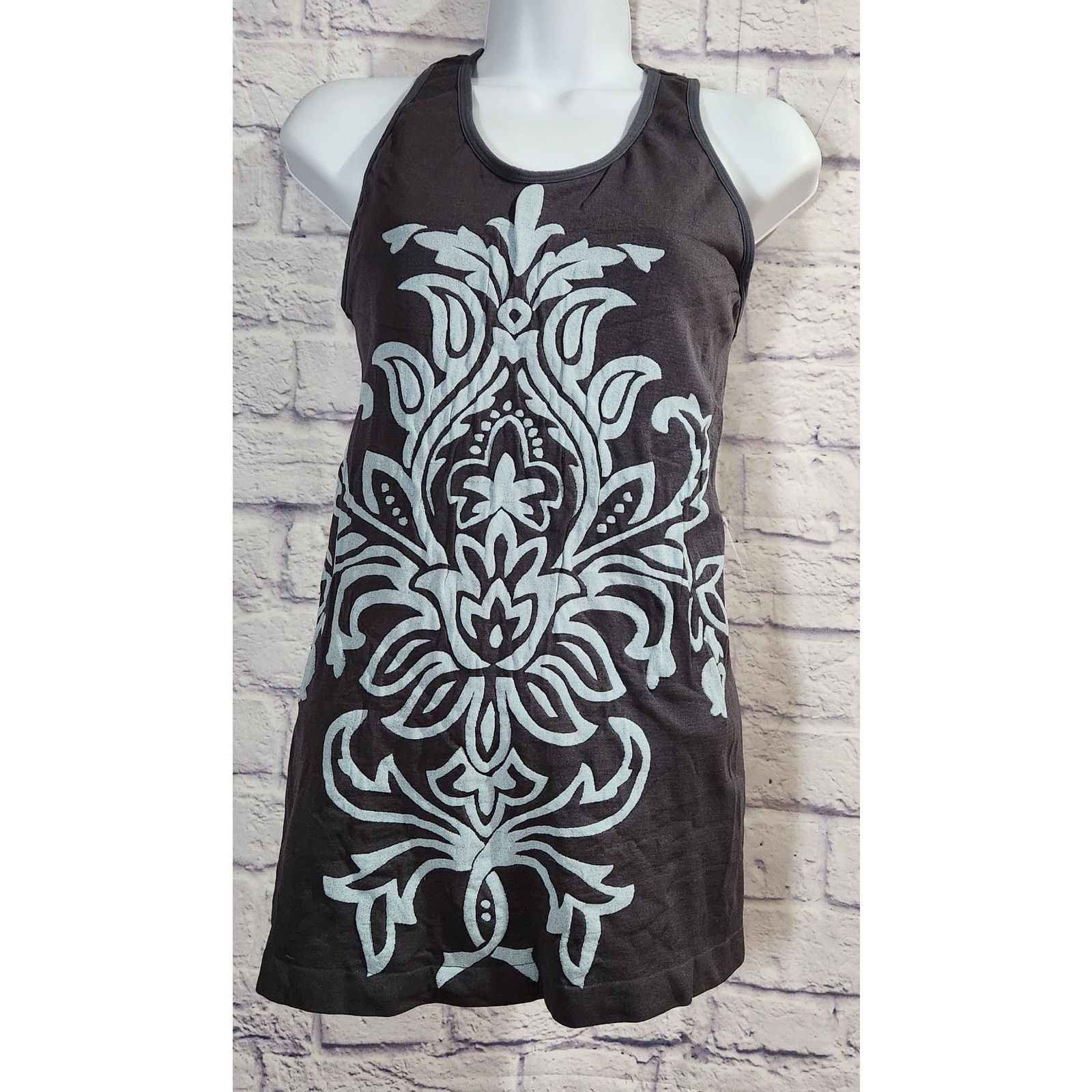 Other Balance Collection Gray Blue Floral Racerback Top Large Size L / US 10 / IT 46 - 1 Thumbnail