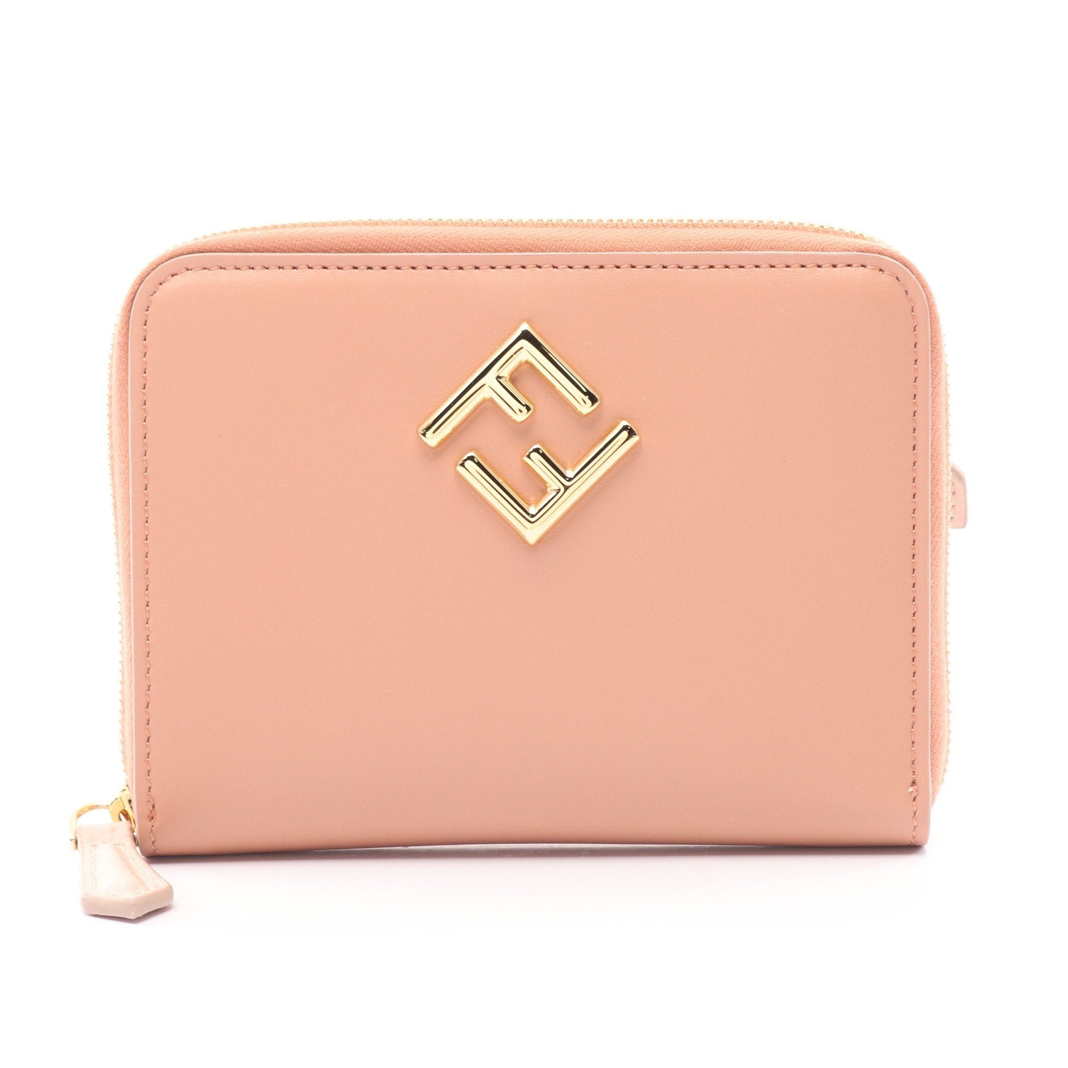 Fendi Fendi Ff Diamond Medium Round Zipper Wallet Leather Pink Size ONE SIZE - 1 Thumbnail