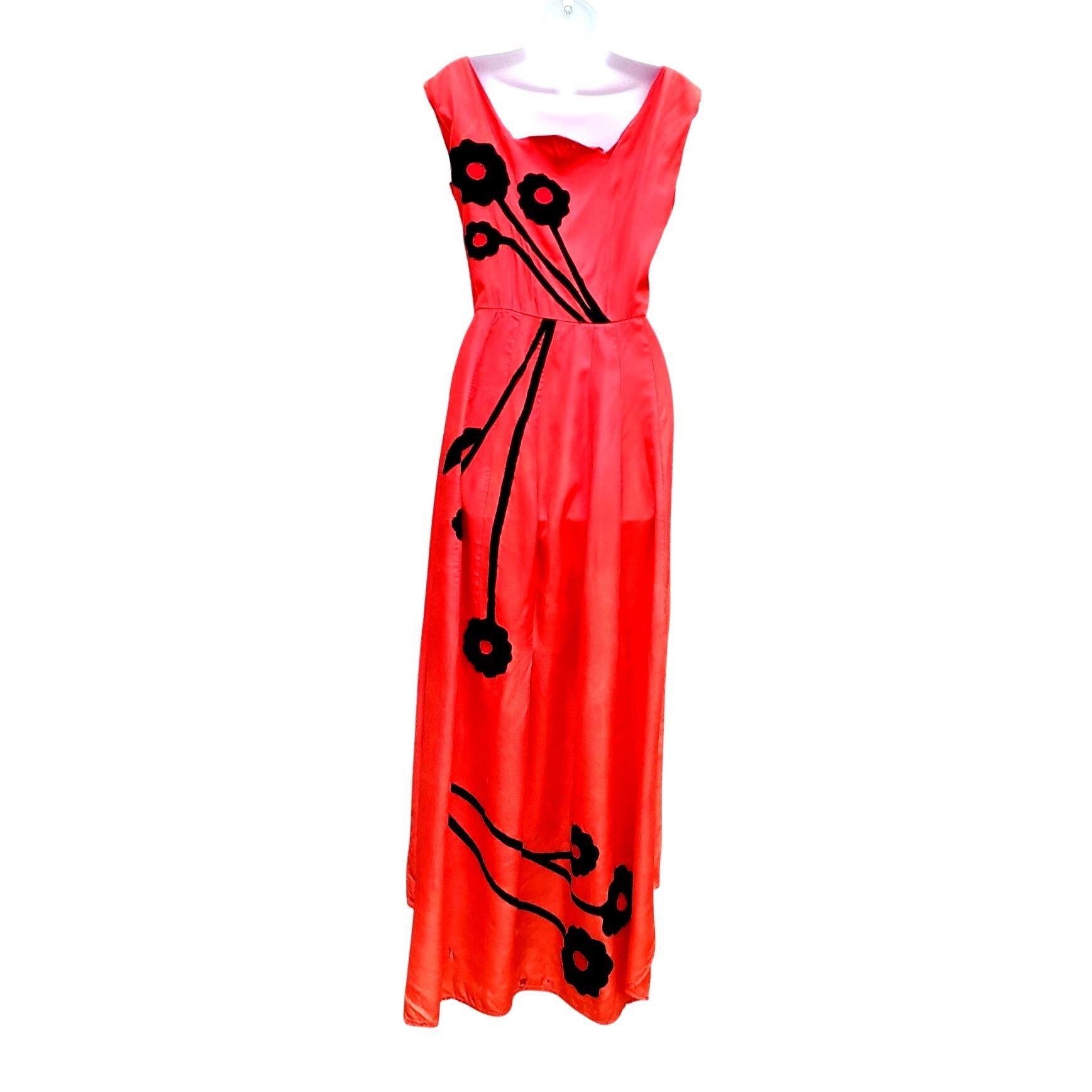 Vintage Vintage 30s Style Red Orange Acetate Maxi Size S Black Appli Size S / US 4 / IT 40 - 1 Thumbnail