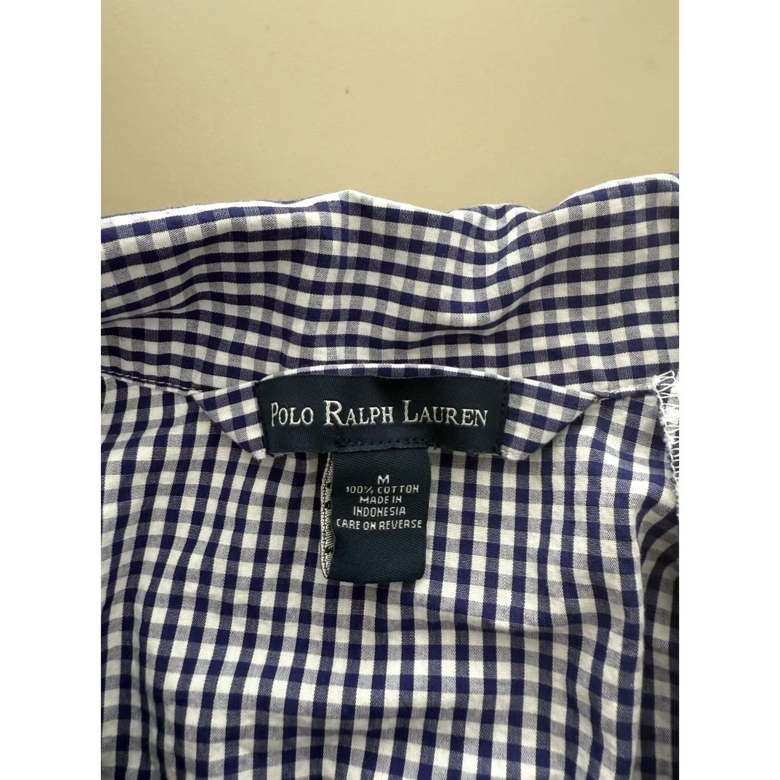 Polo Ralph Lauren POLO RALPH LAUREN Men’s M Blue Gingham Plaid Long Sleeve Dress Shirt Big Buttons Size 40R - 3 Thumbnail