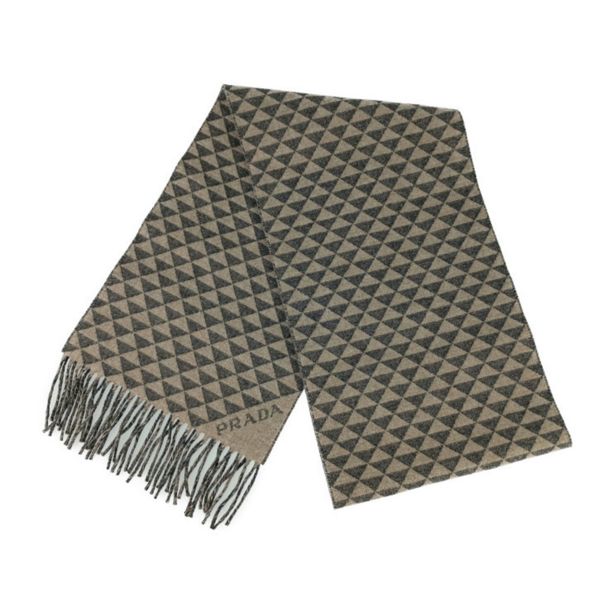 Prada PRADA Scarf DOUBLE SYMBOLE 2FS056 ANTRACITE Grey NOISETTE Beige Wool Cashmere Men's Size ONE SIZE - 1 Thumbnail