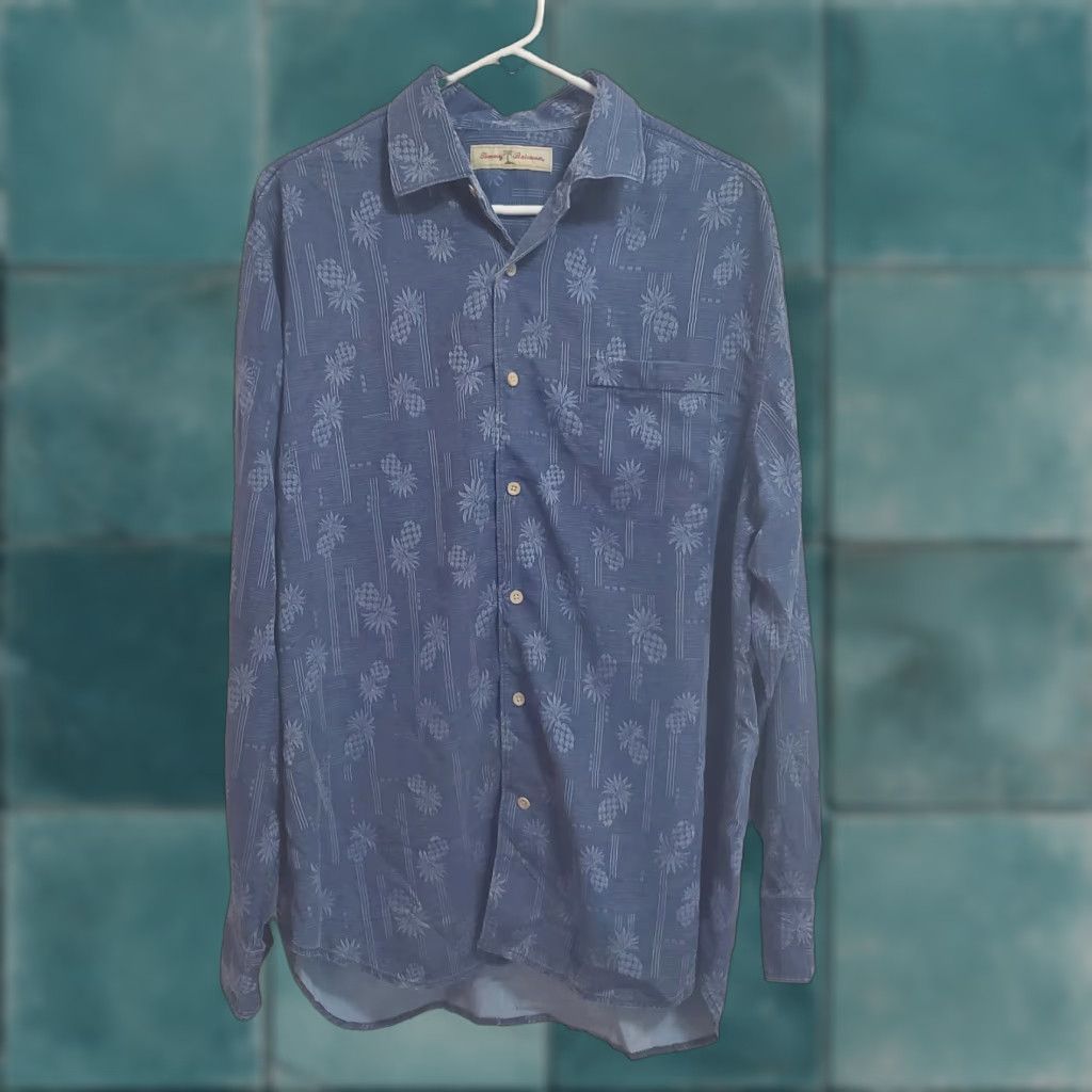 Tommy Bahama Tommy Bahama Silk Shirt Men L Blue Hawaiian Pineapple Long Sleeve Button Up Size US L / EU 52-54 / 3 - 1 Thumbnail
