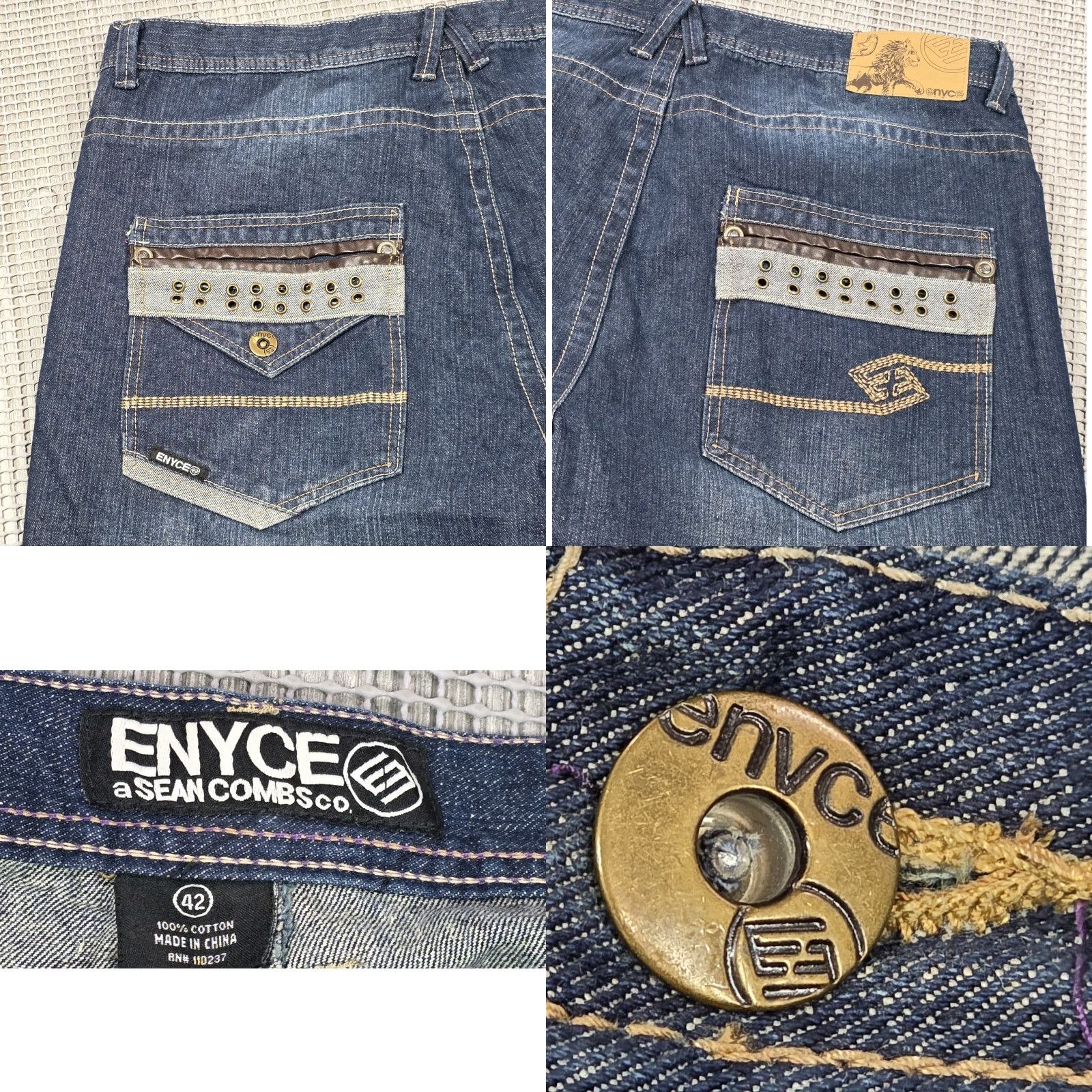 Enyce VTG Enyce Jeans Wide Leg Baggy Denim Fade Mens 42x34 Embroidered Leather Pocket Jeans 42 Blue Wide-Leg Hip Hop 90s Mens Size US 42 / EU 58 - 8 Thumbnail