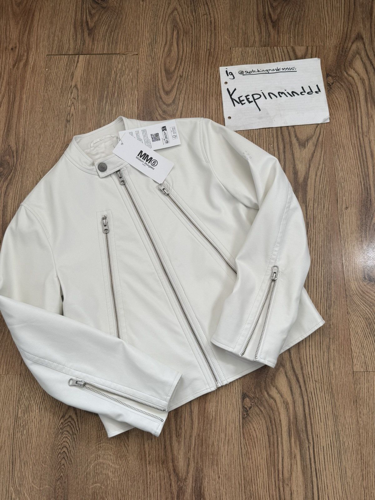 Maison Margiela SS 2002 WHITE LEATHER JACKET WITH PATCHES