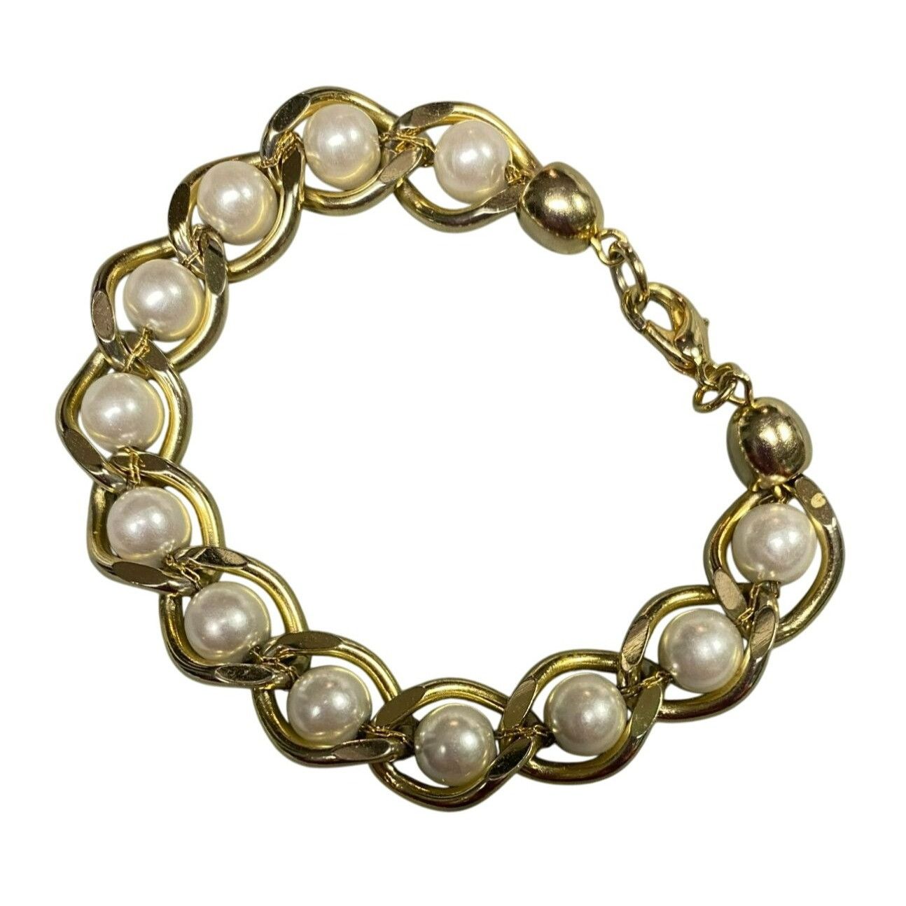 Other Vintage Gold-Tone Chain Link Bracelet With Faux Pearl Accent Size ONE SIZE - 1 Thumbnail