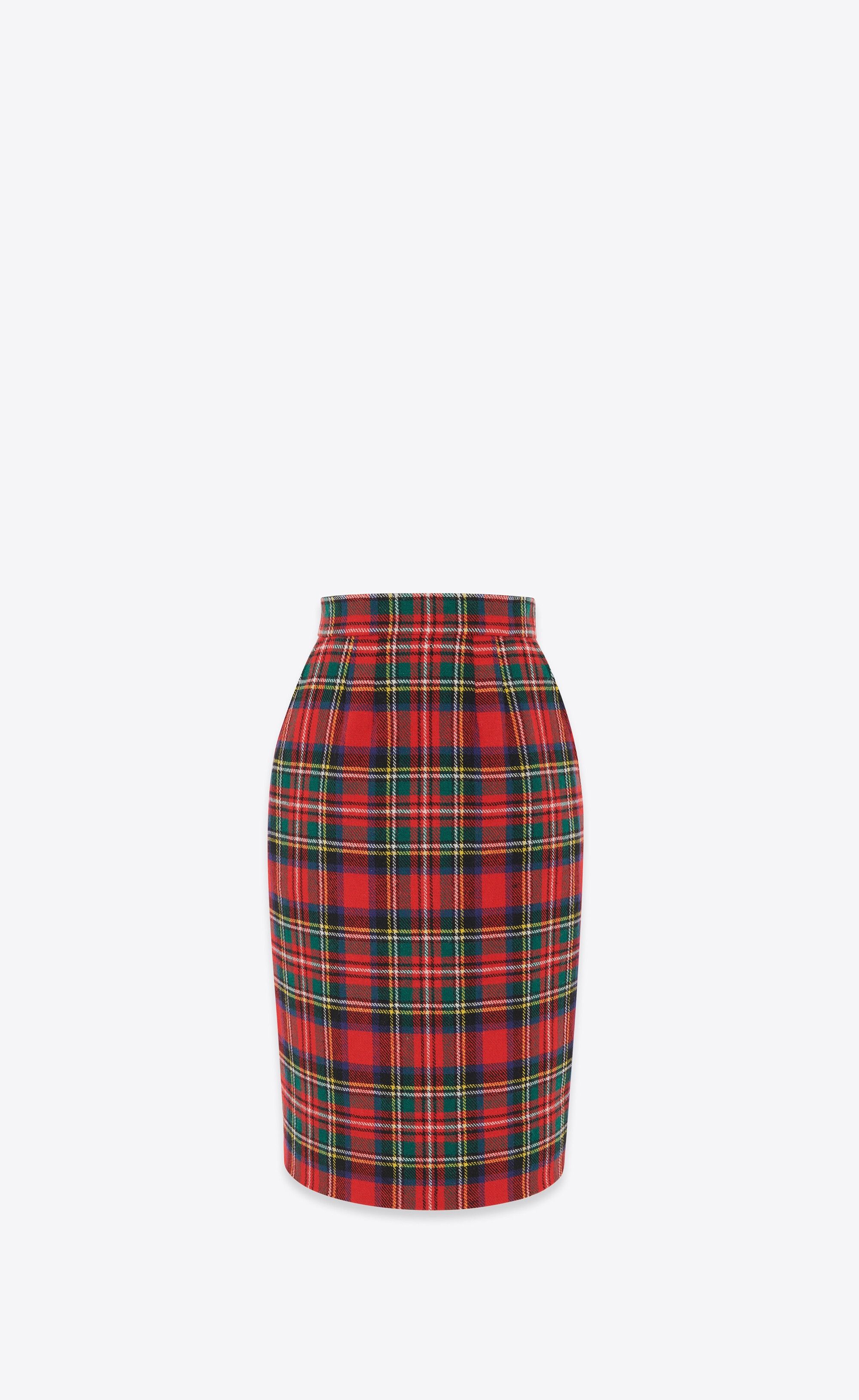 Saint Laurent Paris o1la1rc1a0425 763685 Pencil Skirt in Tartan in Multicolor Size 25" / US 0 / IT 36 - 1 Thumbnail
