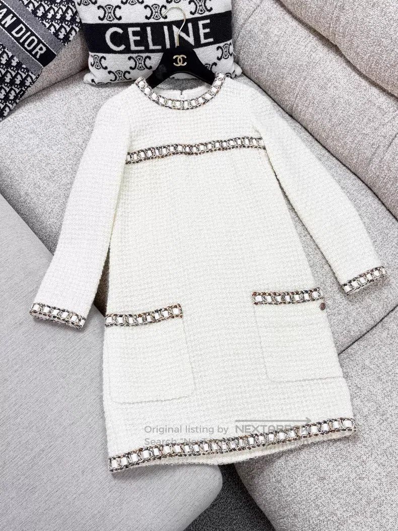 Chanel Chanel Long-sleeved soft tweed dress with chain rolled edg Size XXS / US 00 / IT 34 - 3 Thumbnail