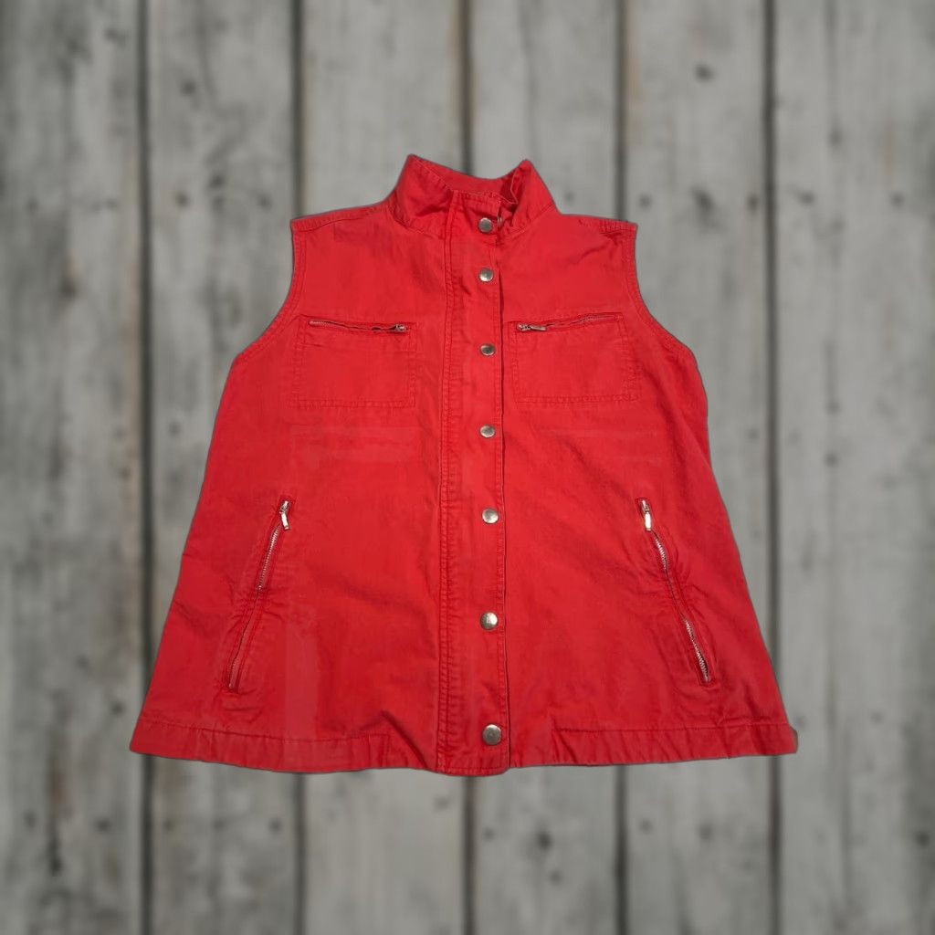 Vintage VINTAGE Scandia Woods Travel Best Vest Women’s Small Red Twill Zip Pockets Cotton Summer Spring Mid-Length Sleeveless Pockets Zipper Snaps Womens Size S / US 4 / IT 40 - 1 Thumbnail