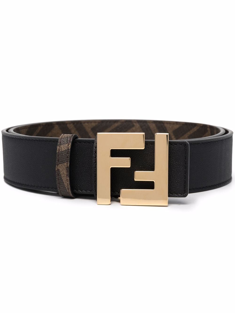 image of Fendi Logo Leather Belt Size 90 in Brown, Women's