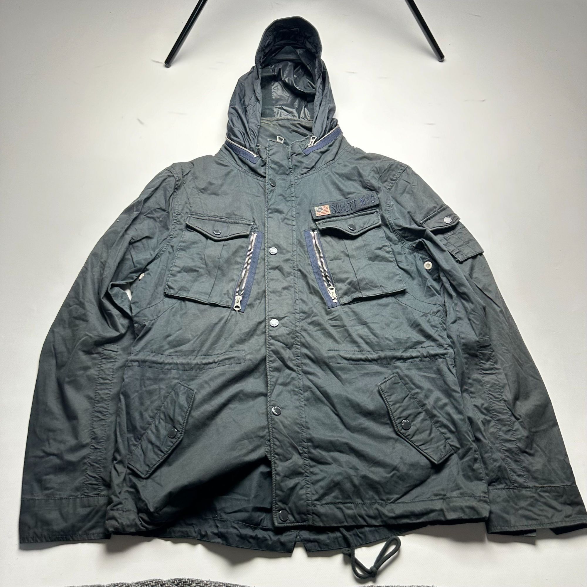 Schott Schott NYC Vintage 90s Military Multi-Pocket Navy Jacket L Size US L / EU 52-54 / 3 - 1 Thumbnail