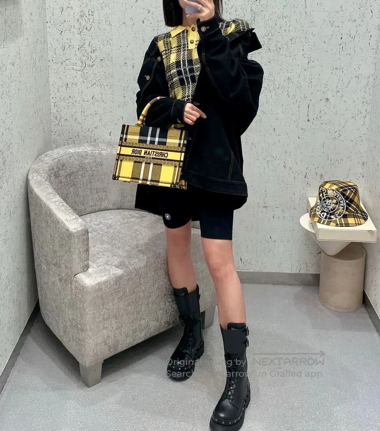 Dior Dior Yellow Plaid Small Tote Bag. Size ONE SIZE - 5 Thumbnail