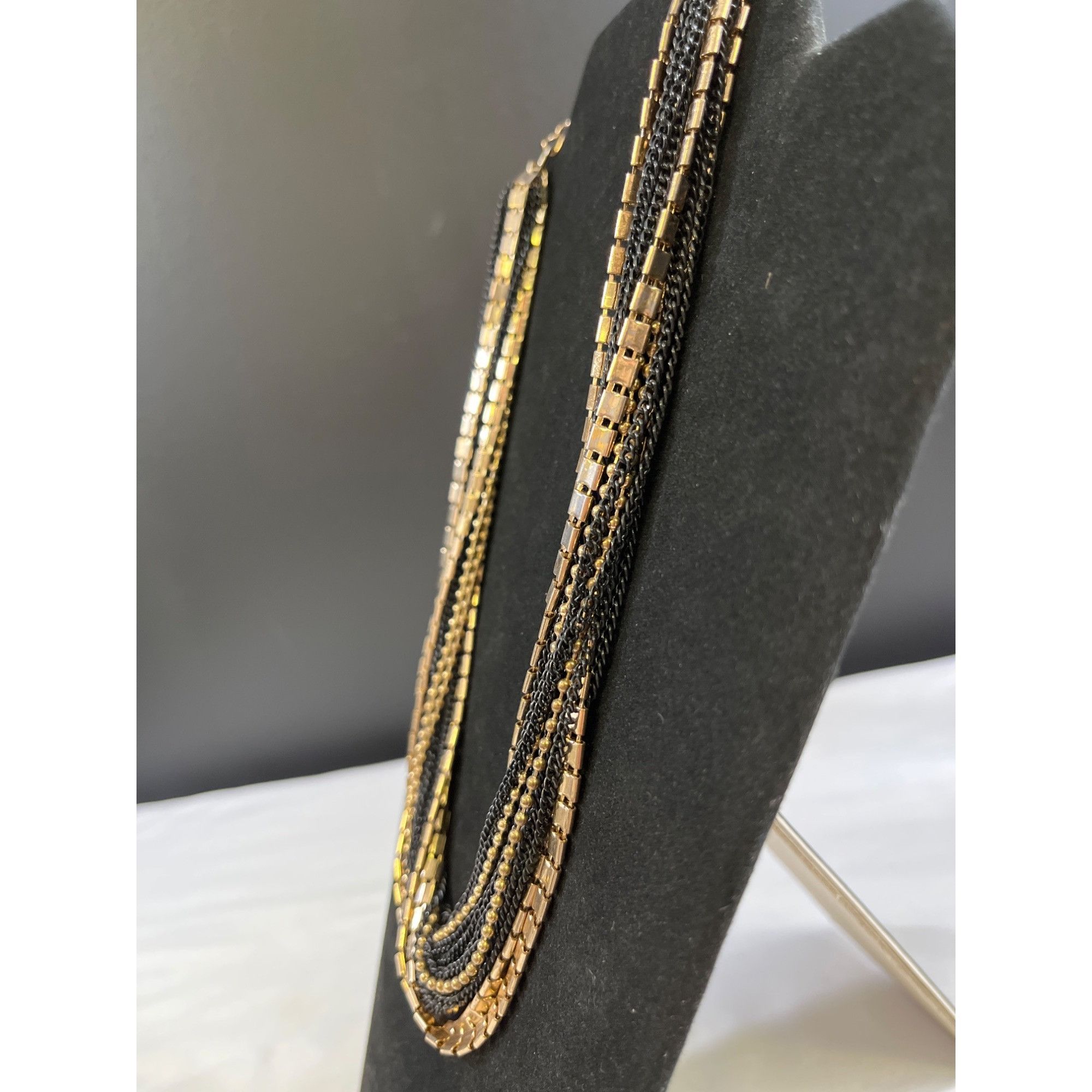 Other Vintage Womens Gold & Black 10 Strand Chain Necklace SKU 640 Size ONE SIZE - 3 Thumbnail
