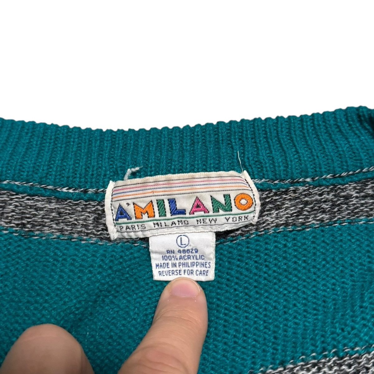 Vintage Vintage Amilano Gray Teal Cardigan Sweater L Oversized Size L / US 10 / IT 46 - 4 Thumbnail
