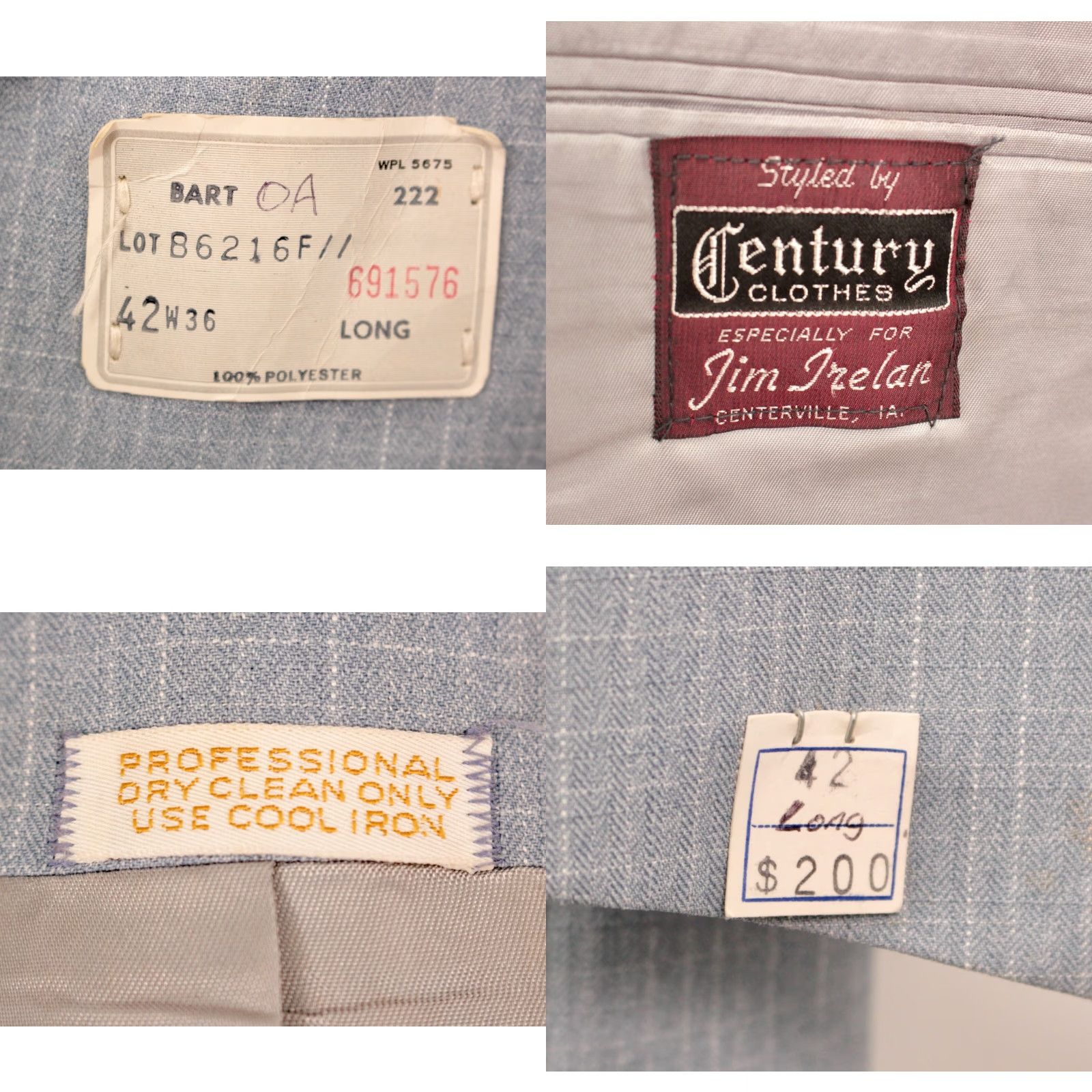Vintage VINTAGE Men's VTG NOS 70s Light Blue Leisure Suit Sz 42 Long 1970s Polyester Disco 3 PC Size 42R - 9 Thumbnail