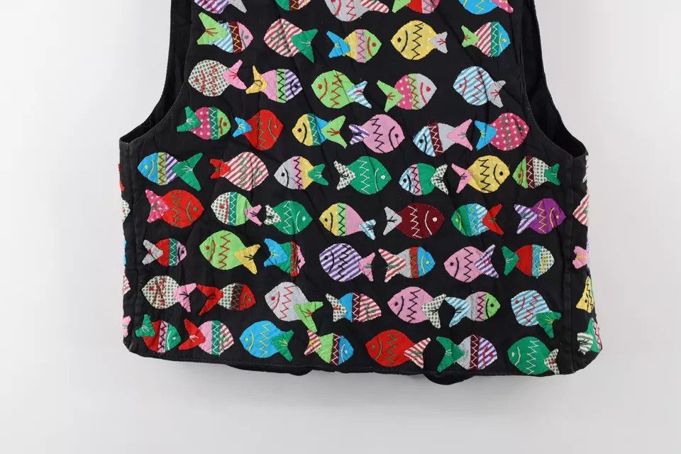 Vintage Vintage 90s Streetwear Patchwork Fish Open Front Vest Jacket Size M / US 6-8 / IT 42-44 - 9 Thumbnail