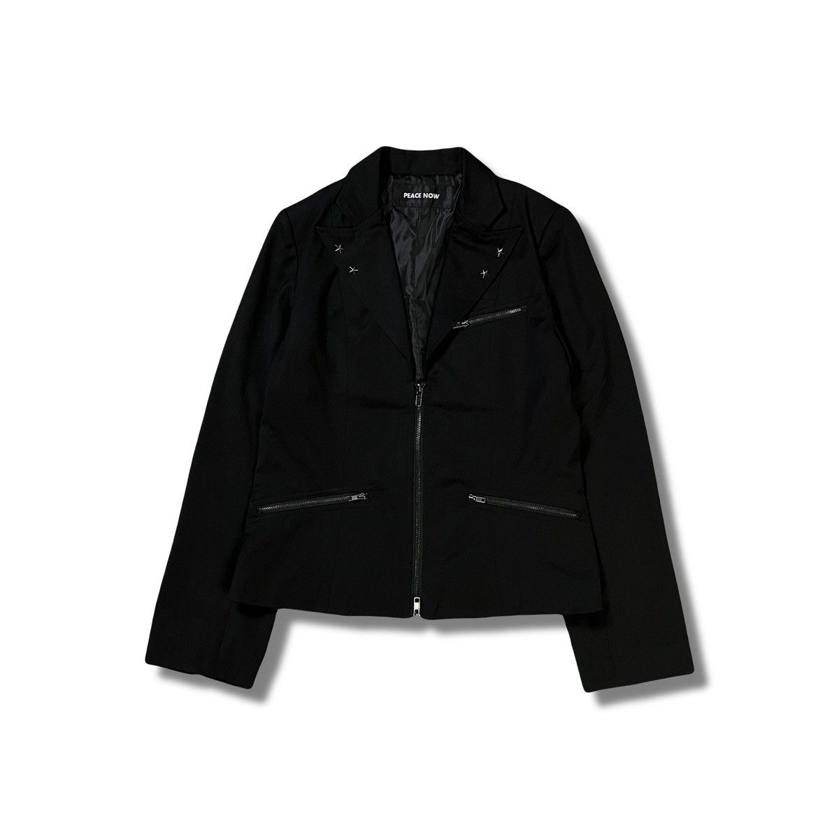 Beauty Beast 2000s BLACK PEACE NOW Star Stud Cropped Tailored Blazer Size 36S - 2 Thumbnail
