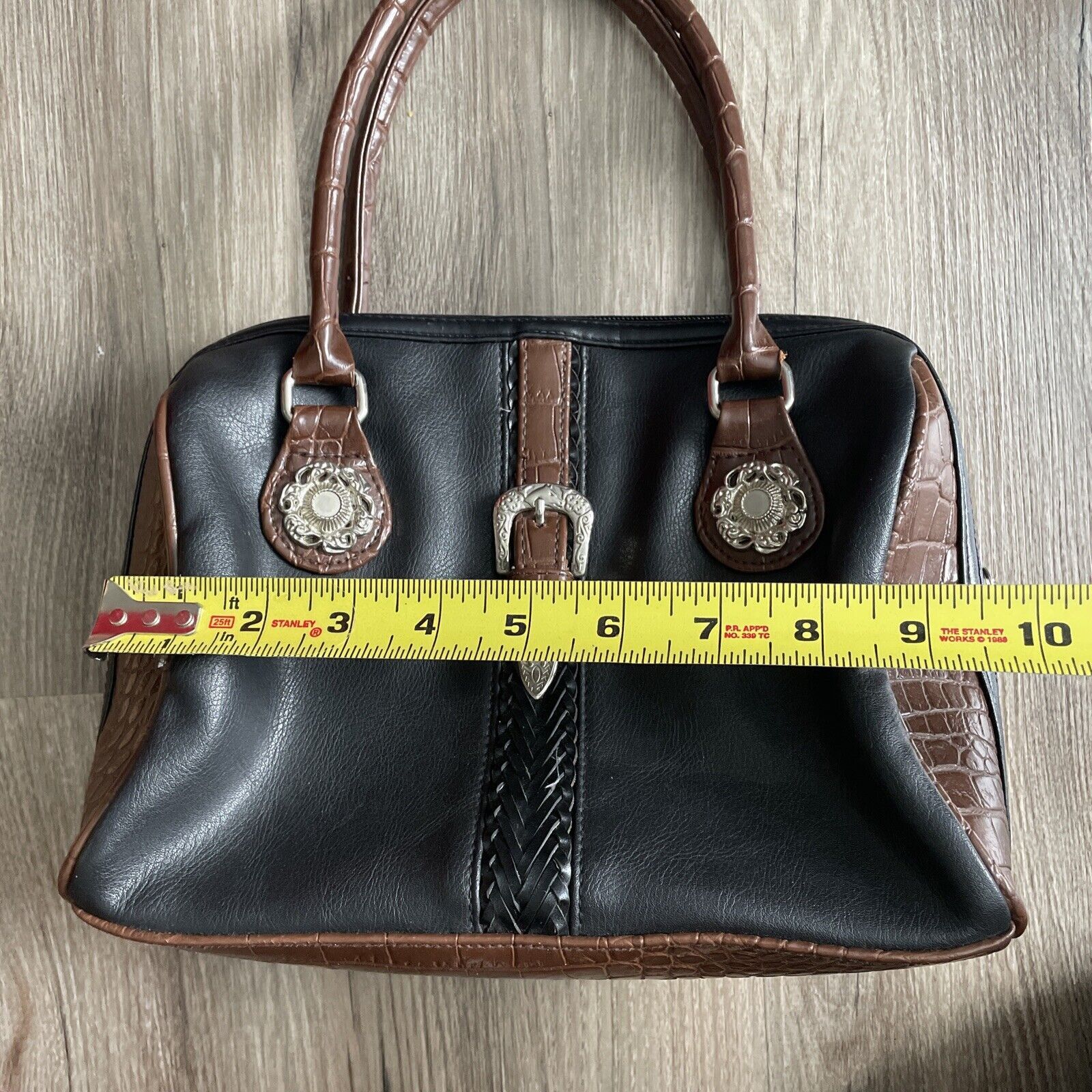 Other 90s BROWN & BLACK LEATHER SNAKE SKIN PATTERN HANDBAG Size ONE SIZE - 11 Thumbnail
