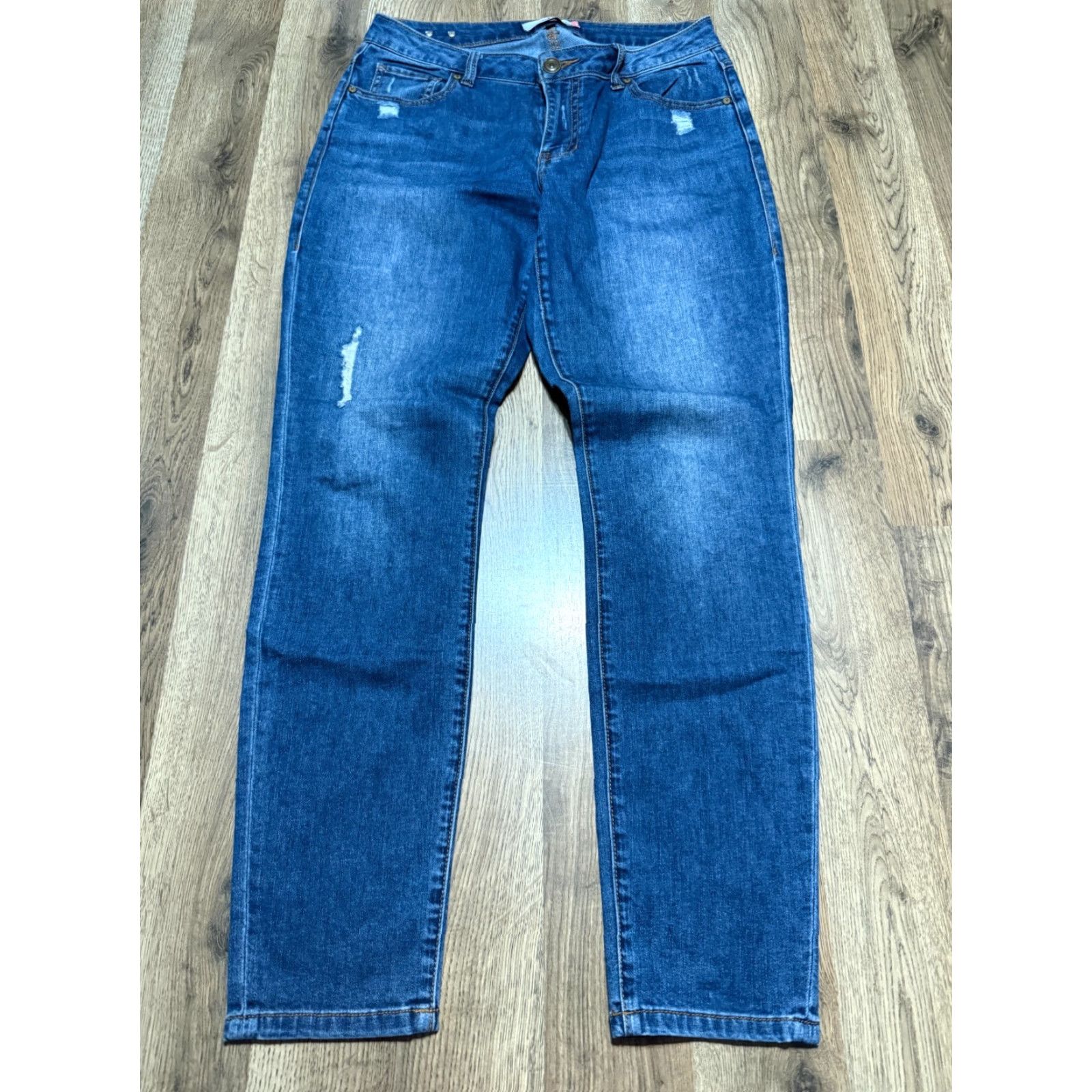Vintage Cabi Jeans Women's Size 10 Blue Denim Curvy Skinny Jeans High Rise Distressed Slim Fitted Leg Denim Jeans Womens Mens? Size 32" / US 10 / IT 46 - 2 Thumbnail