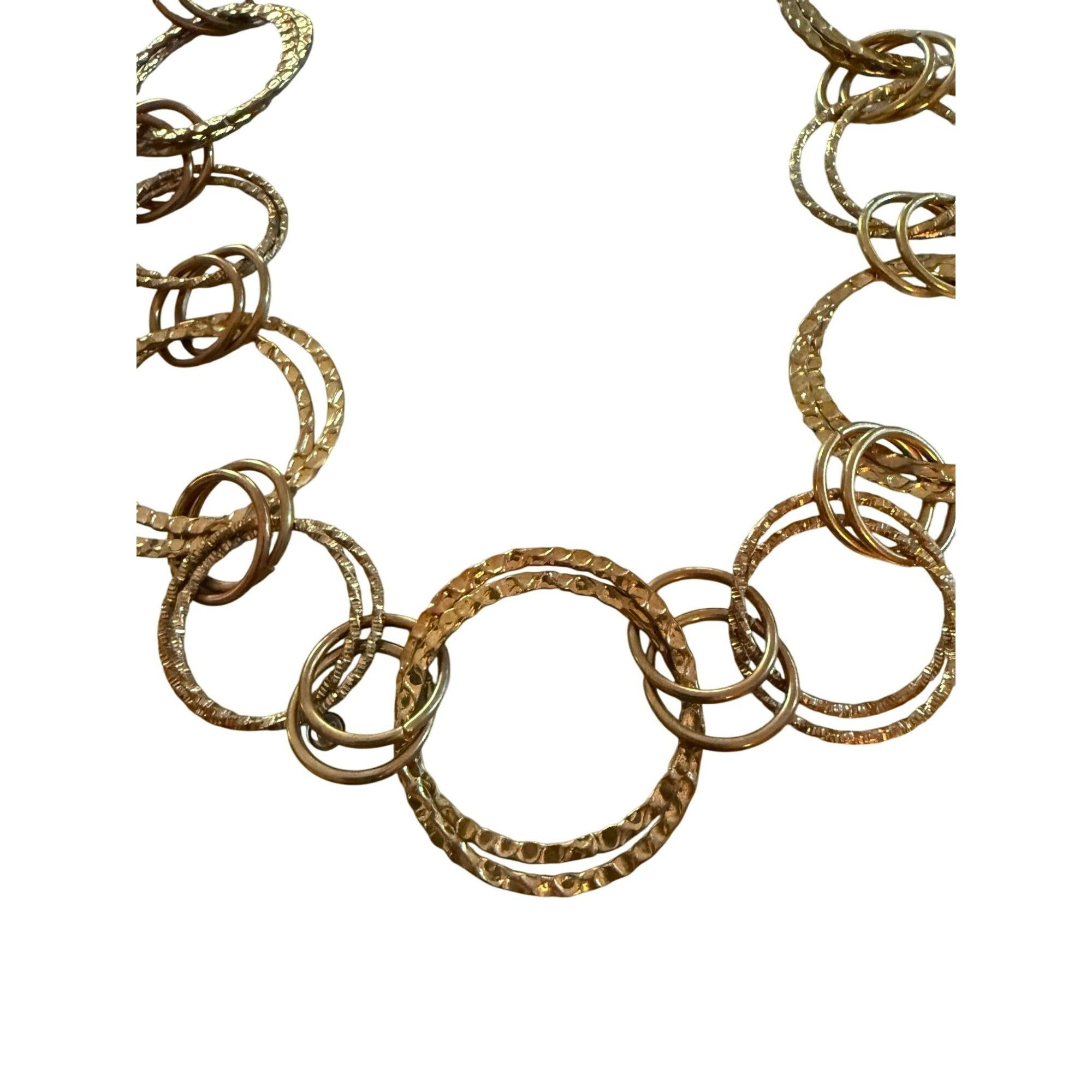 Other Vintage Chunky Gold-Tone Hammered Circle Link Chain Necklace Size ONE SIZE - 3 Thumbnail