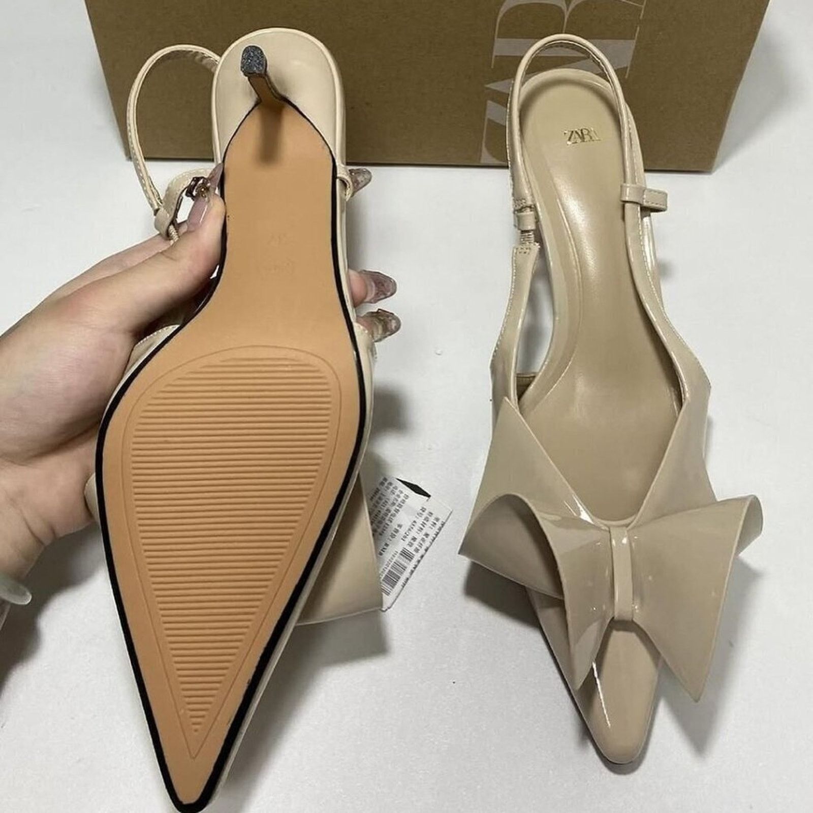 Zara ZARA Faux Patent Leather Slingbacks Size US 7.5 / IT 37.5 - 17 Thumbnail