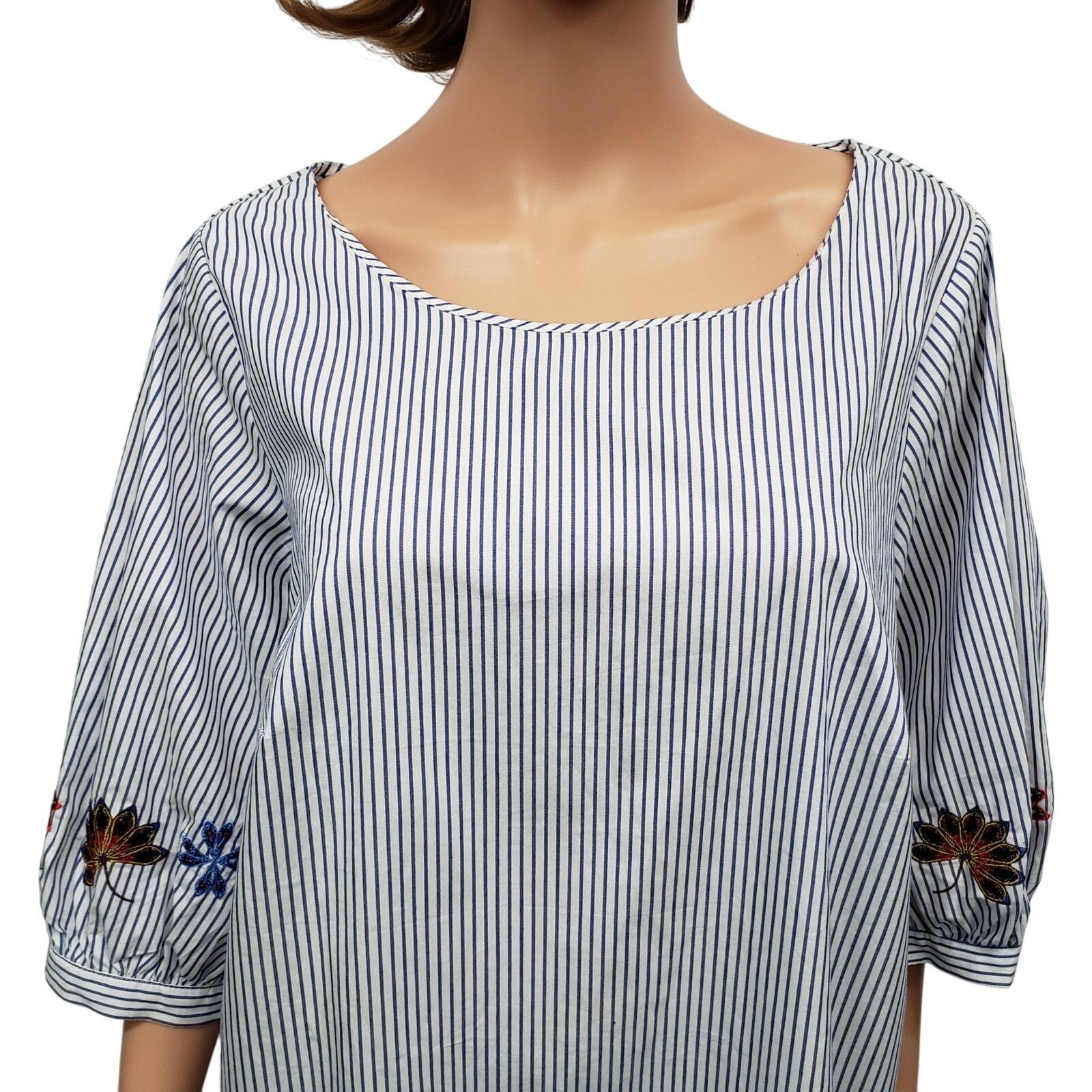 Nordstrom Eloquii Blouse Tunic Top Plus14 Pinstriped Floral Embroidery Size XL / US 12-14 / IT 48-50 - 4 Thumbnail