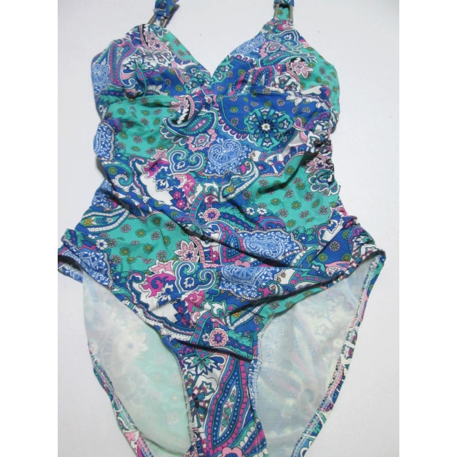 Spanx Spanx Womens One Piece Swimsuit Teal Lined Floral Wide Strap M Size ONE SIZE - 2 Thumbnail