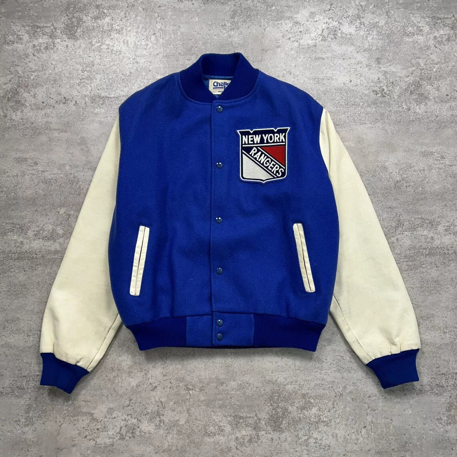 Chalk Line × NHL × Vintage NEW YORK RANGERS VARSITY JACKET LETTERMAN SPELL OUT Size US M / EU 48-50 / 2 - 2 Thumbnail
