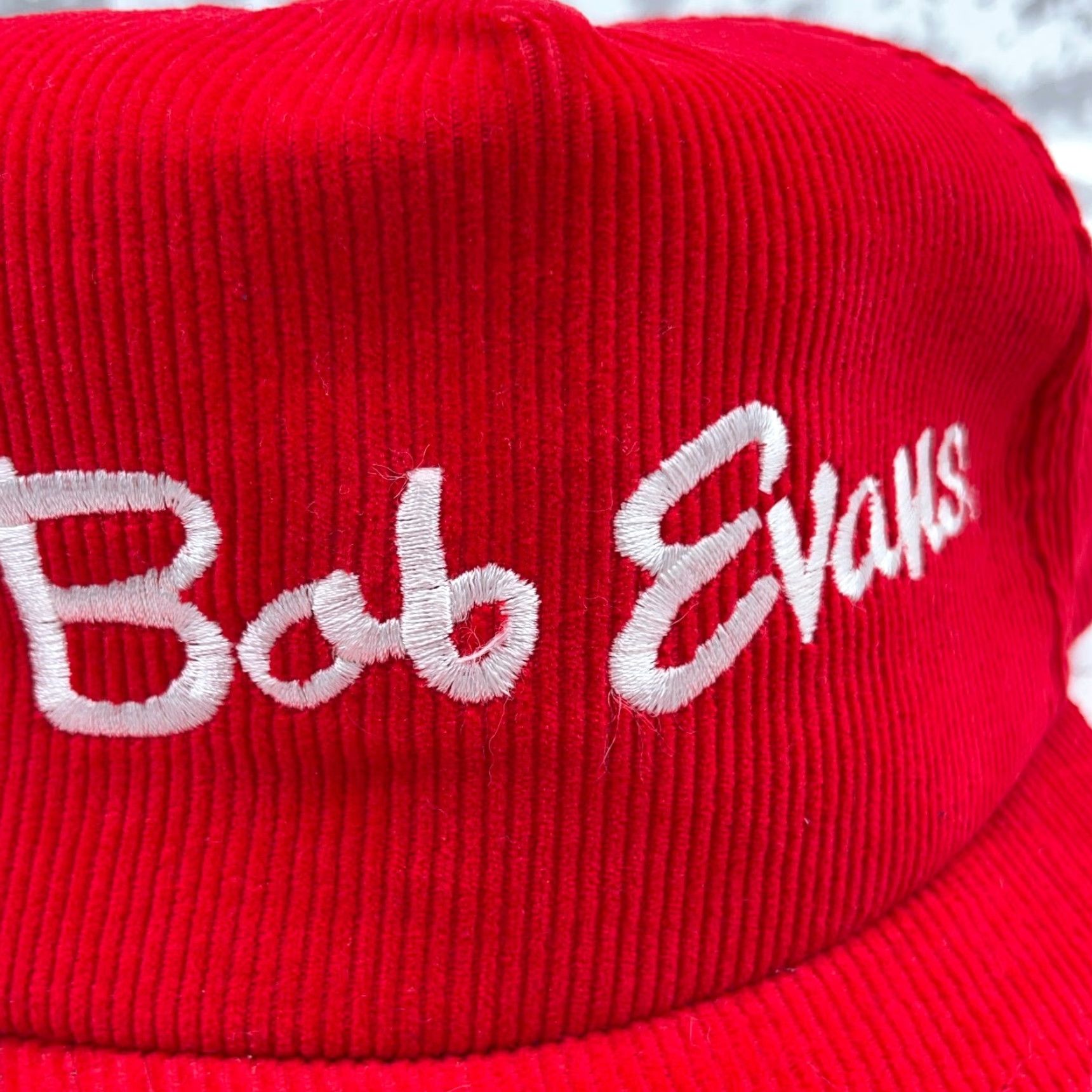 Vintage VINTAGE Bob Evans Trucker Hat Cap Snapback Red Corduroy 90s Racing Food Hat Mens Adjustable Corduroy Red Cotton Cap Size ONE SIZE - 2 Thumbnail