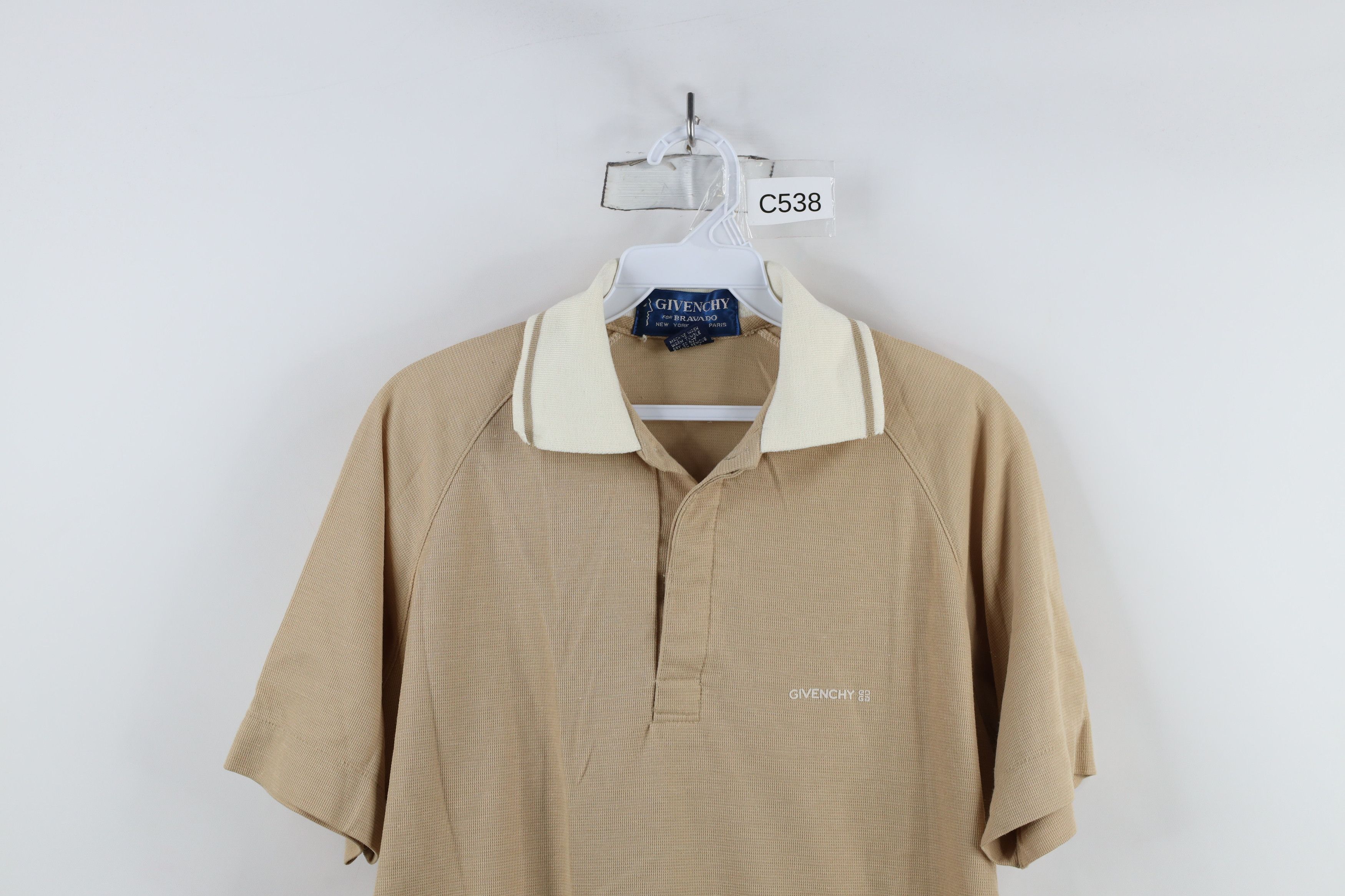 Vintage Vintage 70s Givenchy Spell Knit Collared Polo Shirt Beige Size US M / EU 48-50 / 2 - 2 Thumbnail