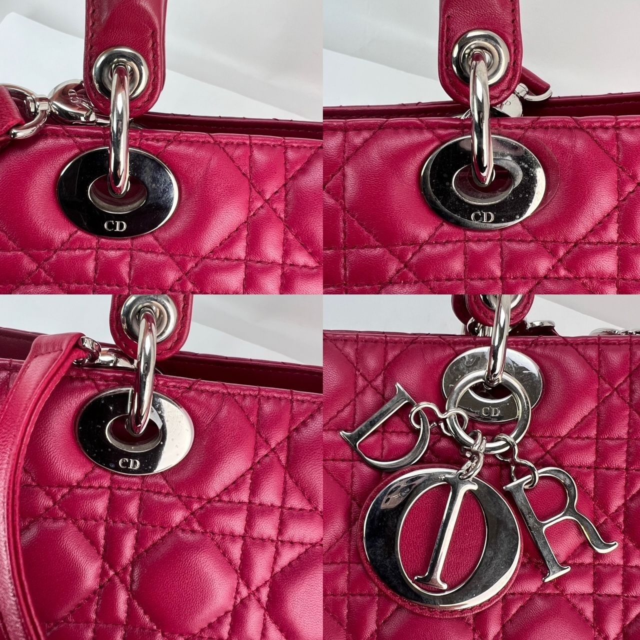 Dior Christian Dior Lambskin Cannage Large Red Lady Dior Shoulder Size ONE SIZE - 3 Thumbnail