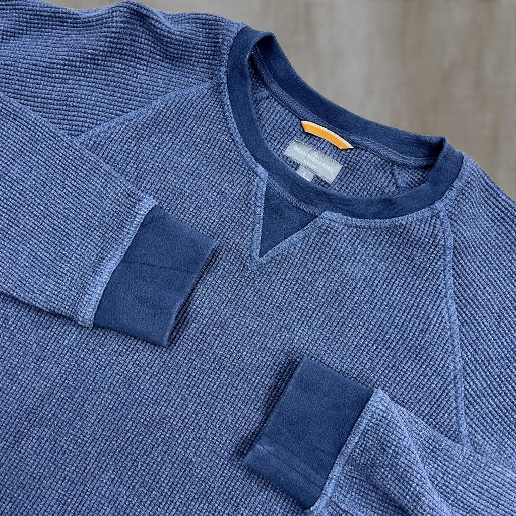 Vintage VINTAGE LL Bean Sweater Men Large Blue Waffle Knit Crewneck Thermal Pullover Signature Size US L / EU 52-54 / 3 - 1 Thumbnail