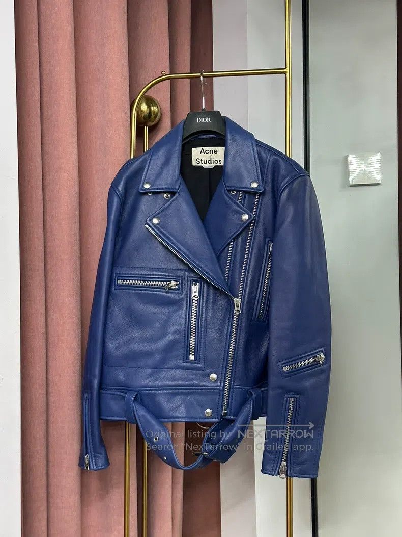 Acne Studios Acne Studios Blue Biker Leather Jacket Size XS / US 0-2 / IT 36-38 - 1 Thumbnail